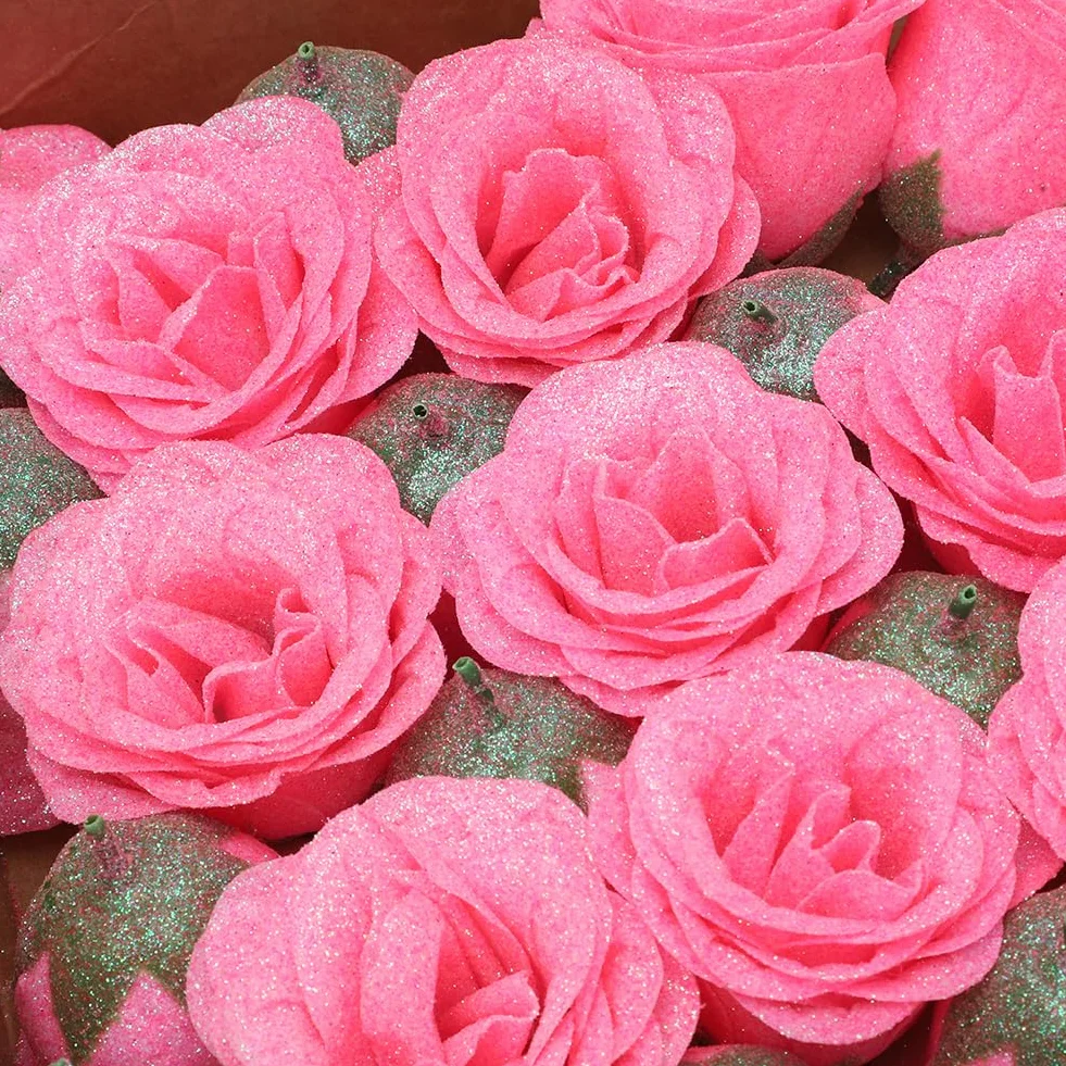 Ramo de rosas con purpurina 24 unidades corona regalos bodas aniversarios cumpleaños Navidad San Valentín Rosa