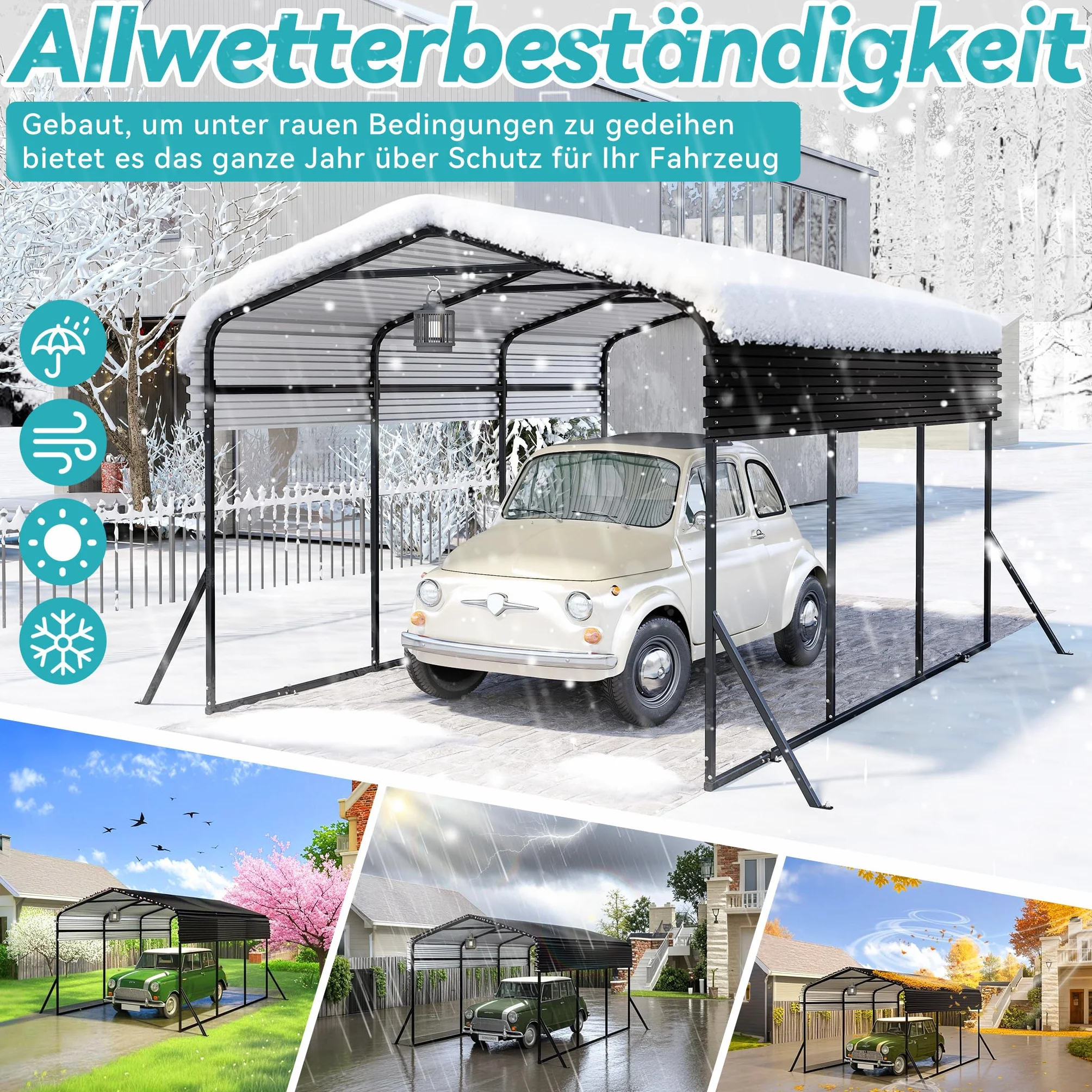 Aufun Garaje de metal 4,5 x 3 x 2,5 m para coches camiones barcos toldo techo acero marco metal