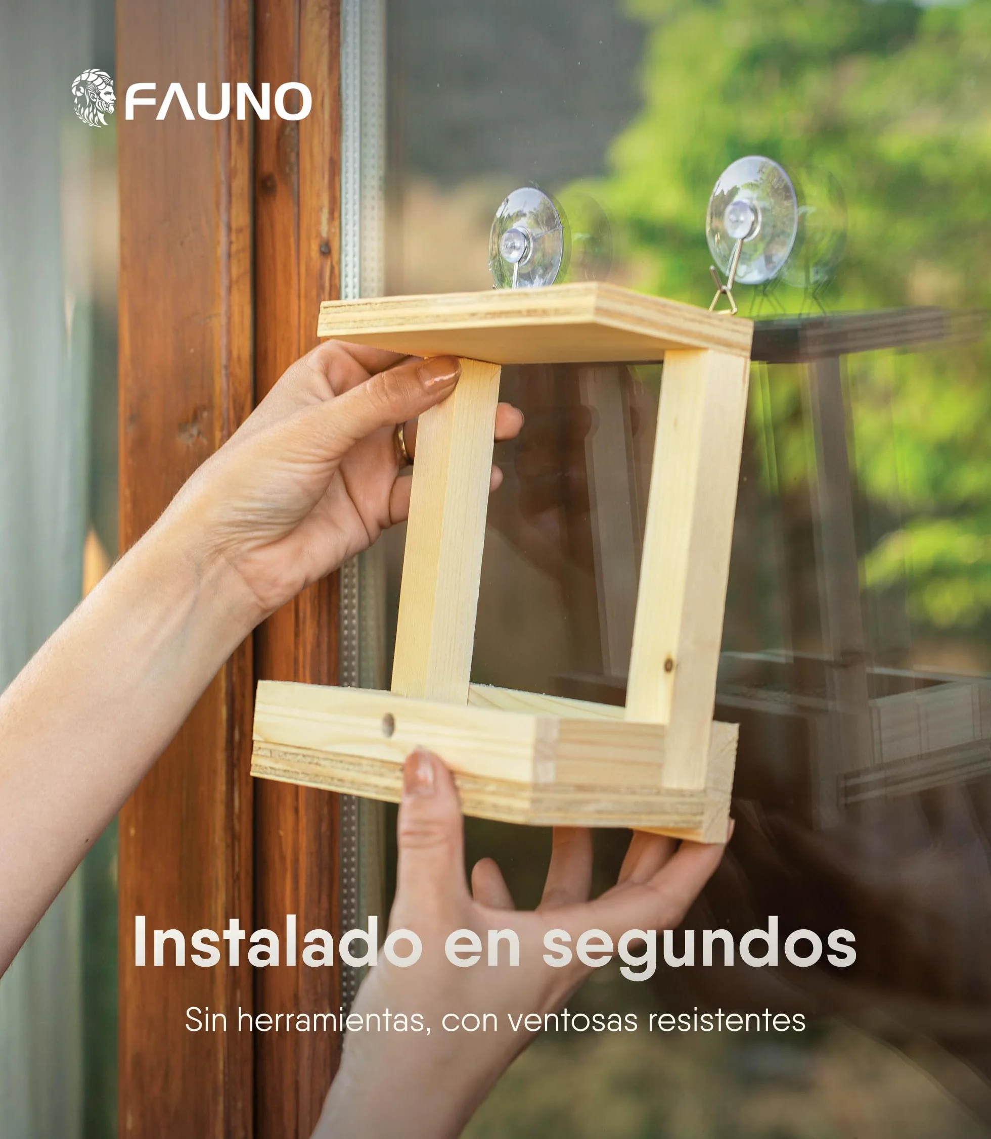Comedero Pájaros Exterior Ventana Madera Casita con Soporte Ventosas Incluye Bebedero Bolsa 70g Alpiste Aves Silvestres
