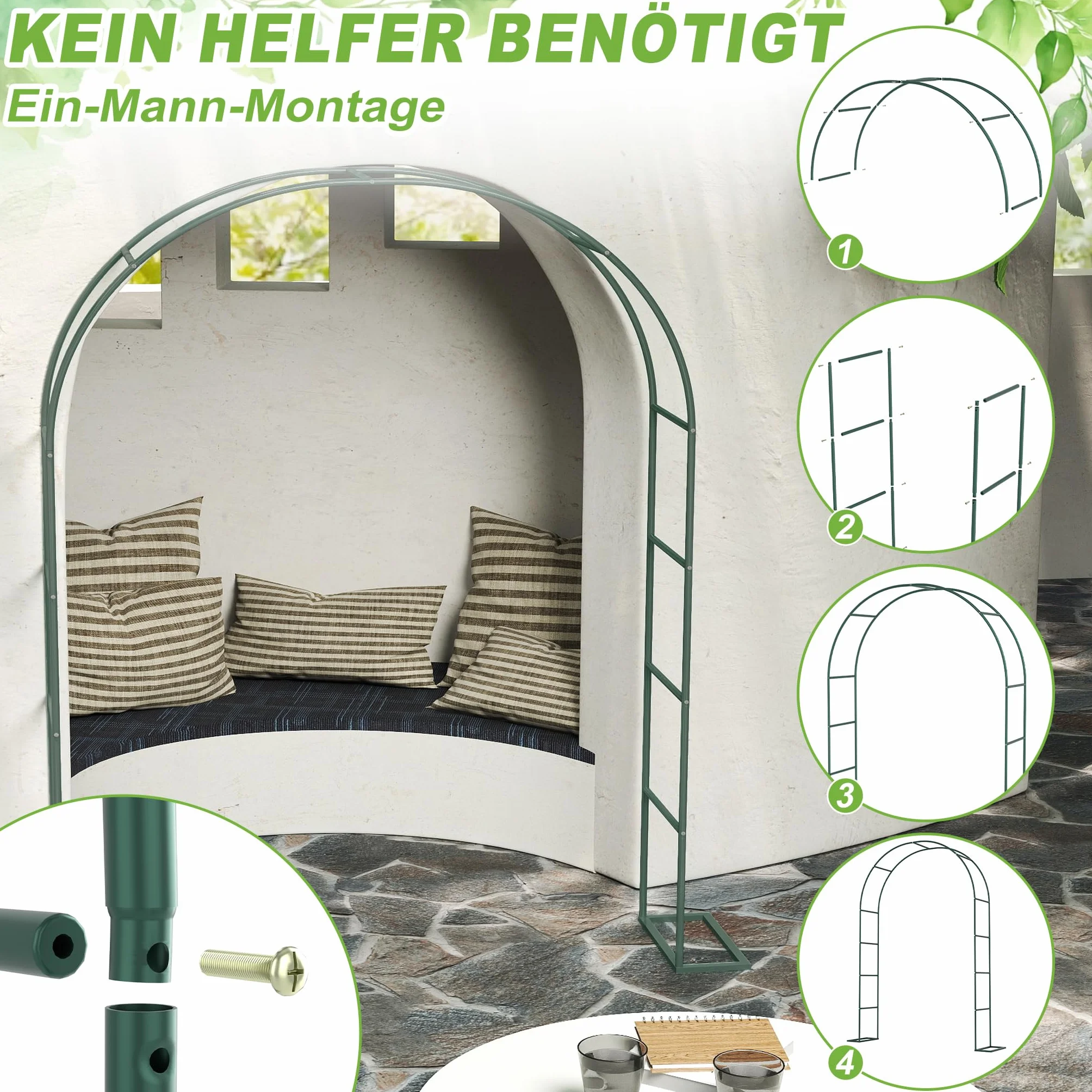 FIVMEN Arco para rosas de metal 240 x 192 x 38 cm resistente a la intemperie verde