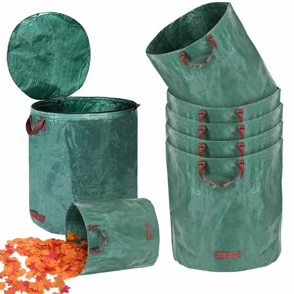 Bolsa de basura grande de 80 x 80 cm con tapa, contenedor duradero para desechos de patio, hojas, malas hierbas y hierba, cubo de almacenamiento de basura de jardín resistente para una fácil recogida