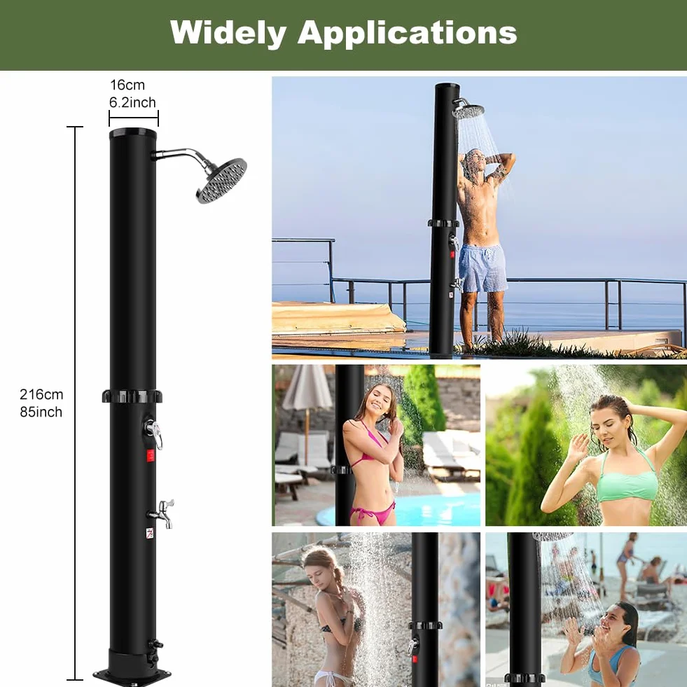Ducha Solar Exterior 40L con Regulador Agua Caliente Fría, 216 cm, Máx 60℃