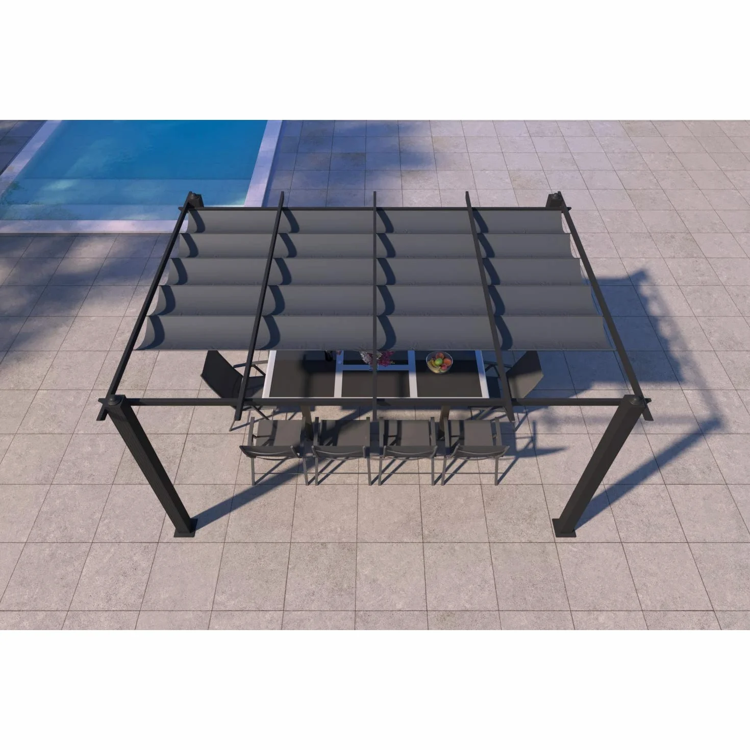 Pérgola Autoportante 4x3 m 12m² Aluminio Poliéster Nila Gris Retráctil Cenador Jardín Terraza Exterior