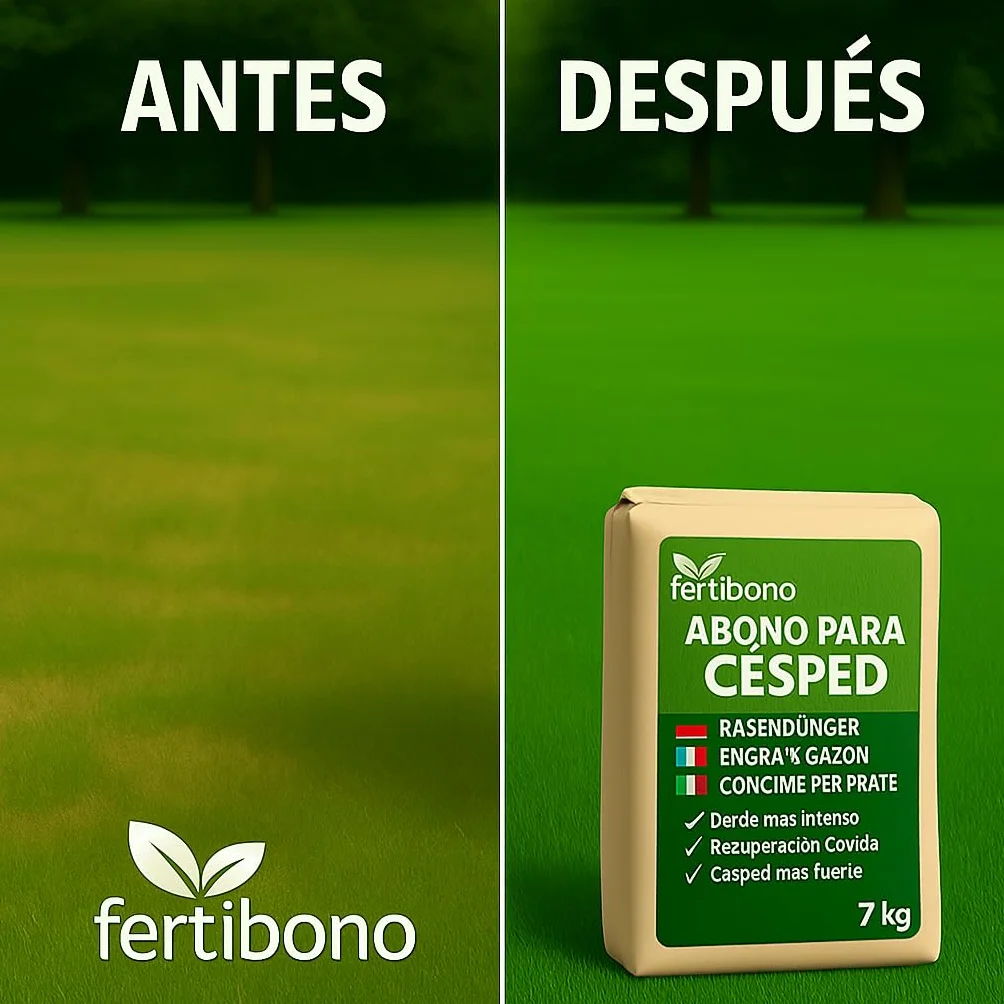 FERTIBONO Abono Césped 7kg NPK Magnesio Hierro Manganeso Azufre Hasta 280 m2