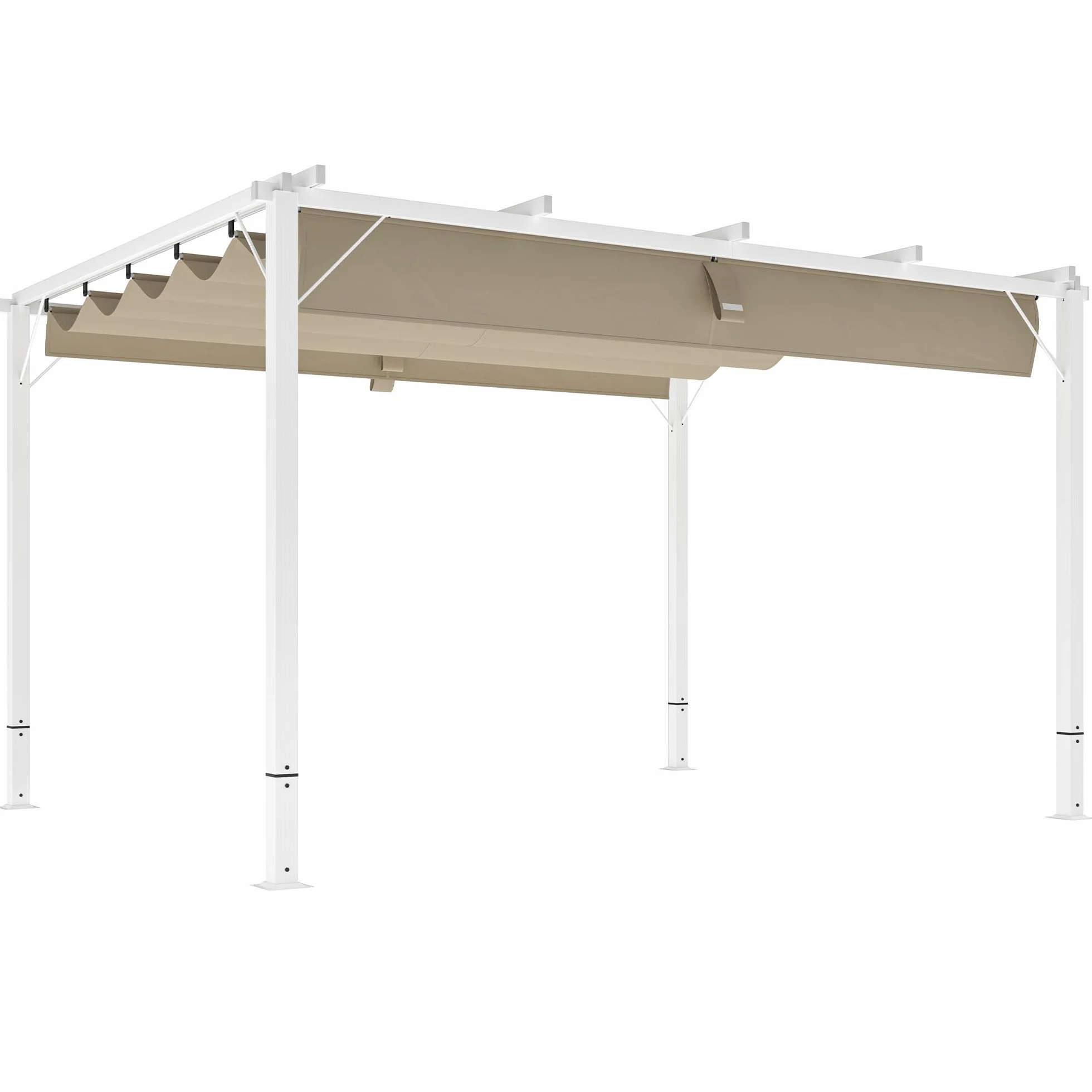 Outsunny Pérgola Exterior Aluminio Retráctil 3x4 m, Cenador Techo Poliéster 180g/m², Protección Solar UPF30+, Blanco