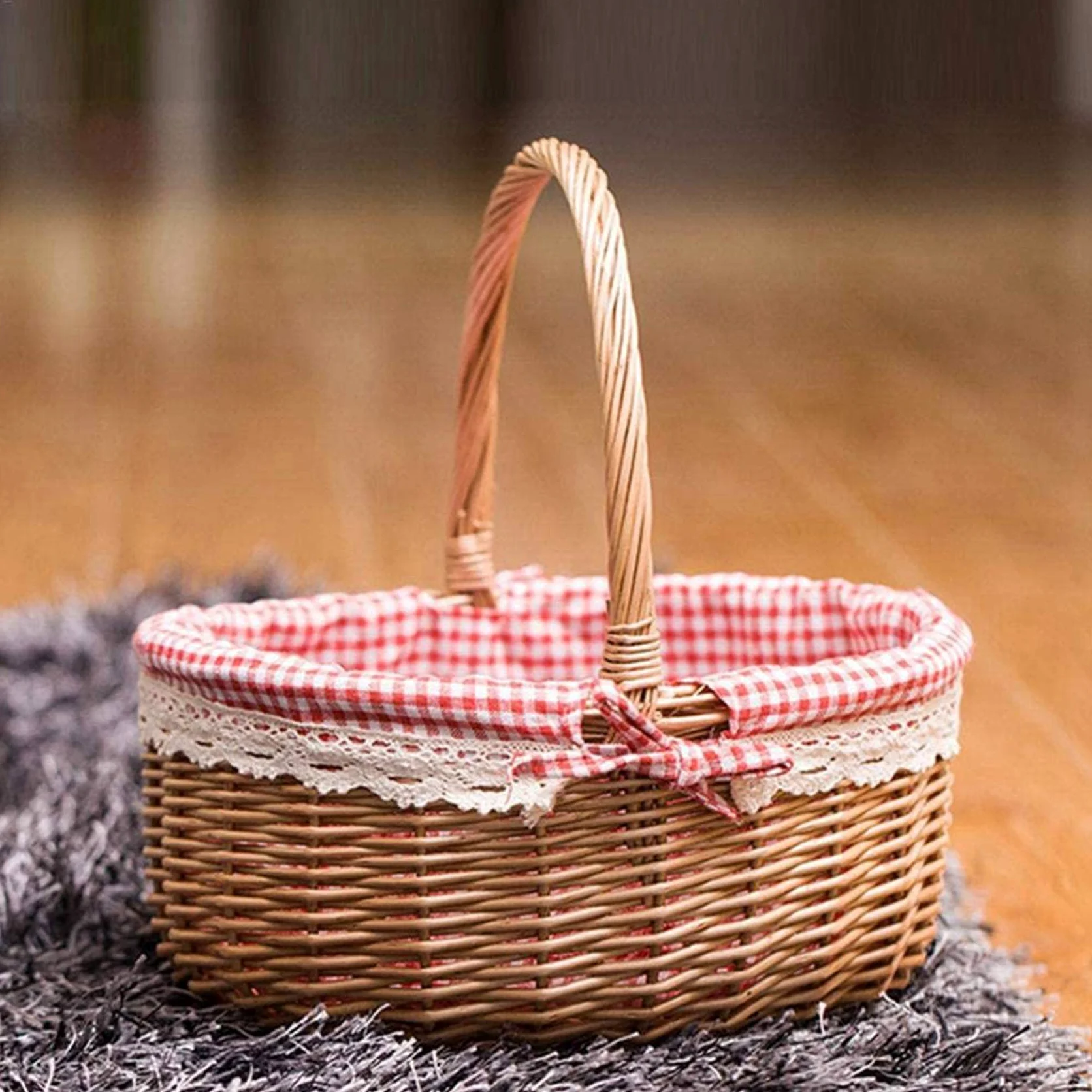 3X Cesta de Mimbre Cestas de Regalo Cesta de Picnic Tejida de Sauce Ovalada Vacía con Asa Cesta de Boda Pequeña