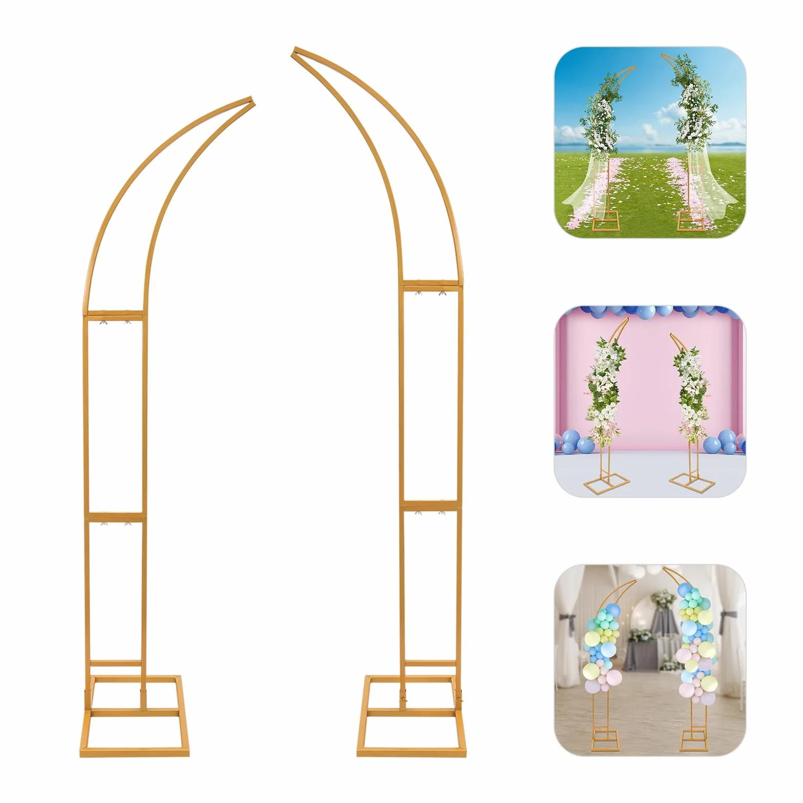 2 piezas arco de boda de metal con arco de rosa, arco de boda curvado, soporte de fondo de flores de globo para decoraciones de ceremonias de cumpleaños/fiestas/banquetes, 190 cm y 210 cm (dorado)