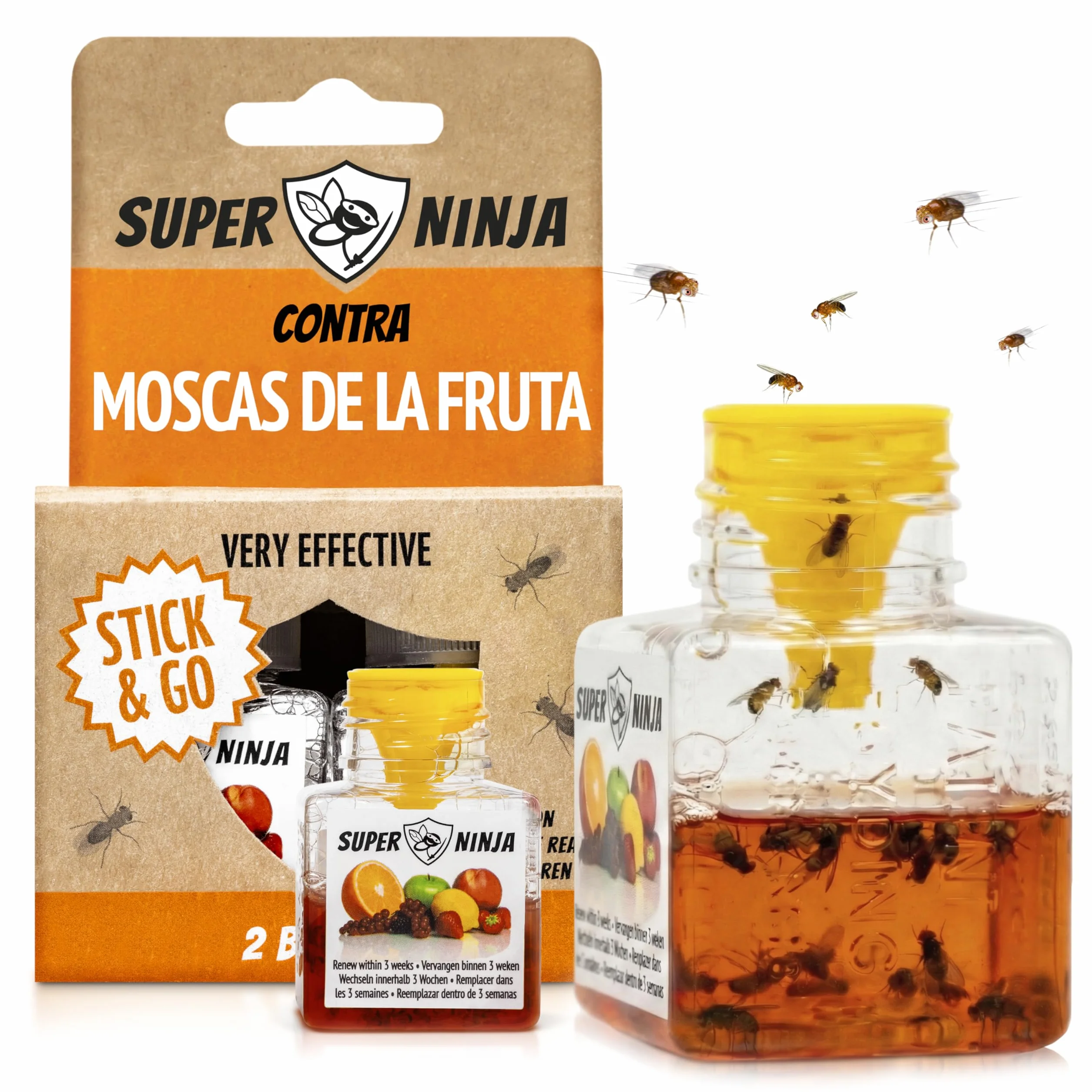 Trampas para Moscas de la Fruta Pack de 2 - Cebo Líquido Efectivo para Interior Hogar y Cocina