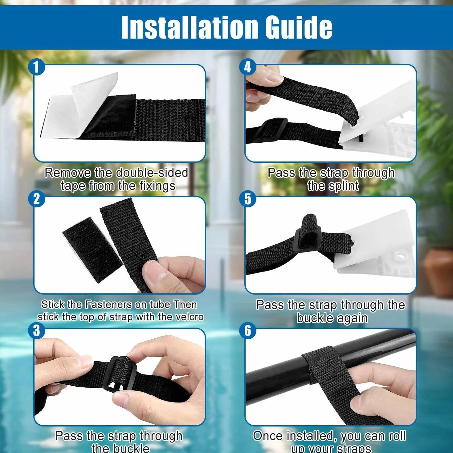 Kit de Fijación Cinta Enrollador Piscina 8 Piezas para Cubierta Solar y Manta Térmica