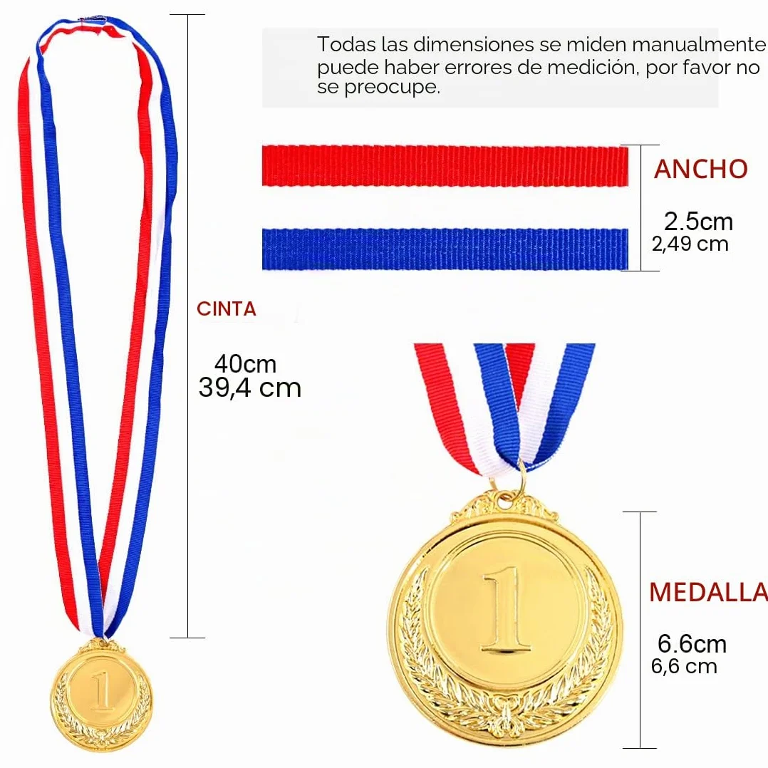 Swpeet Medallas de metal dorado y plata bronce con cinta olímpico 1er segundo tercer lugar