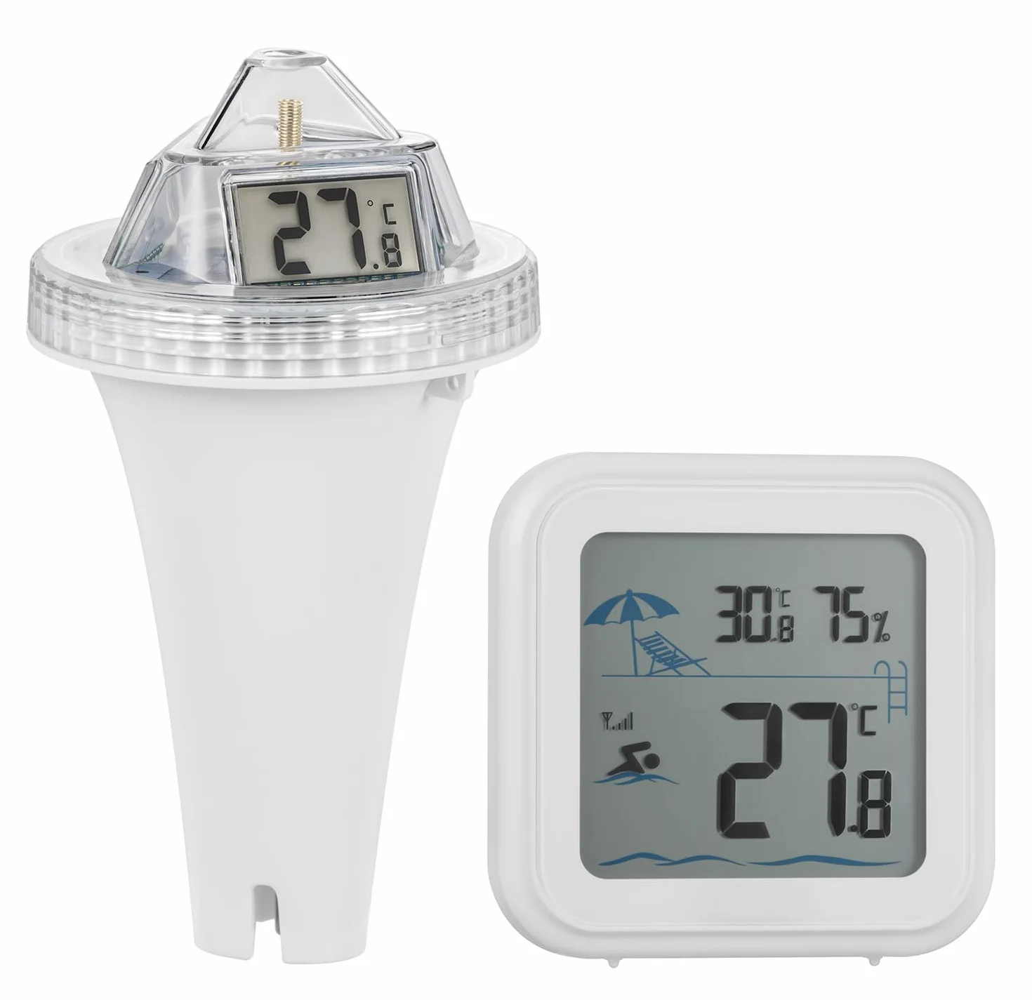 Termómetro Flotante Inalámbrico para Piscina con 3 Pantallas LCD Monitor de Temperatura de Agua Exterior