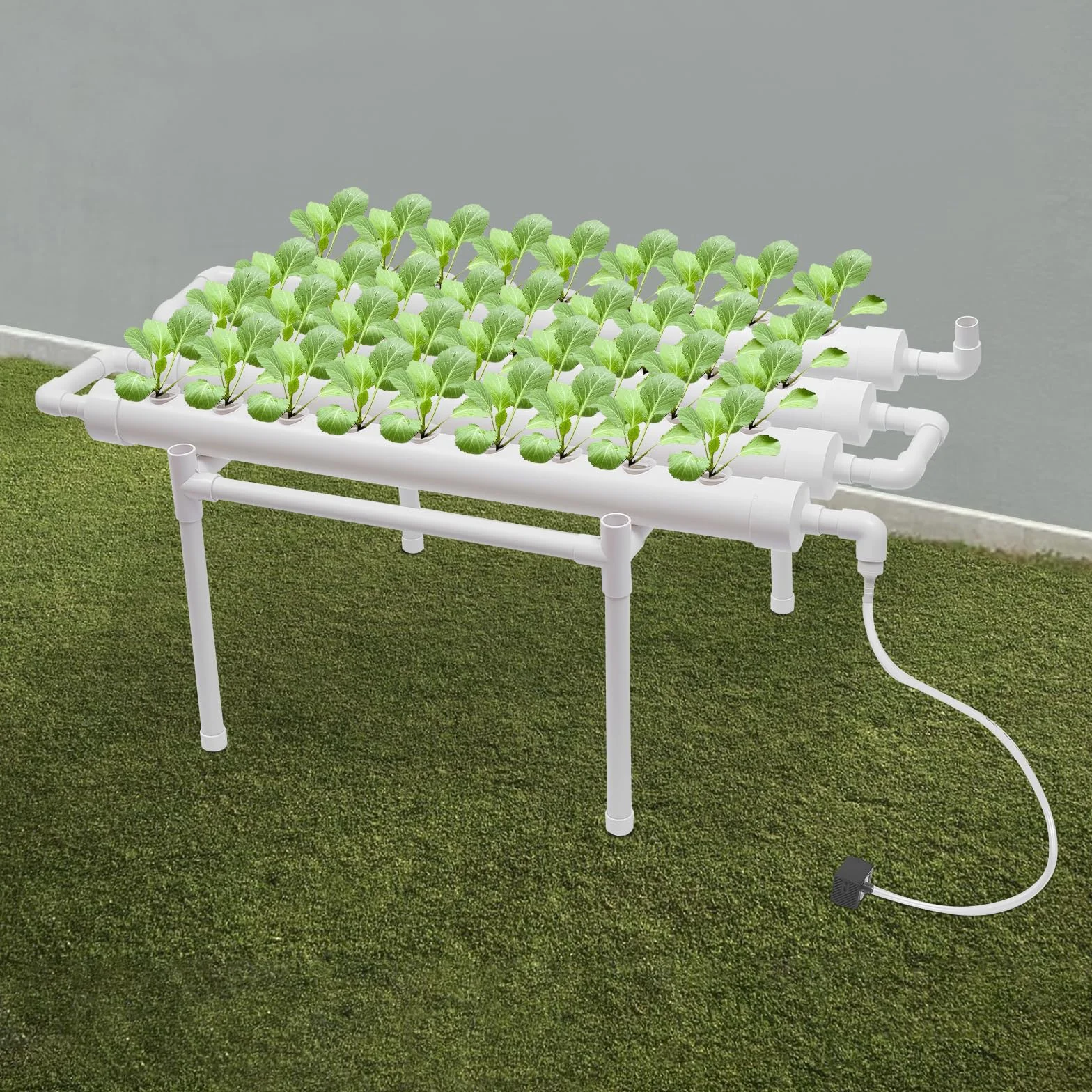 Sistema de cultivo hidropónico con 36 plantas, 1 nivel de tubos de PVC de grado alimenticio con bomba de agua, kit de cultivo hidropónico para frutas y verduras (1 nivel, 36 plantas)