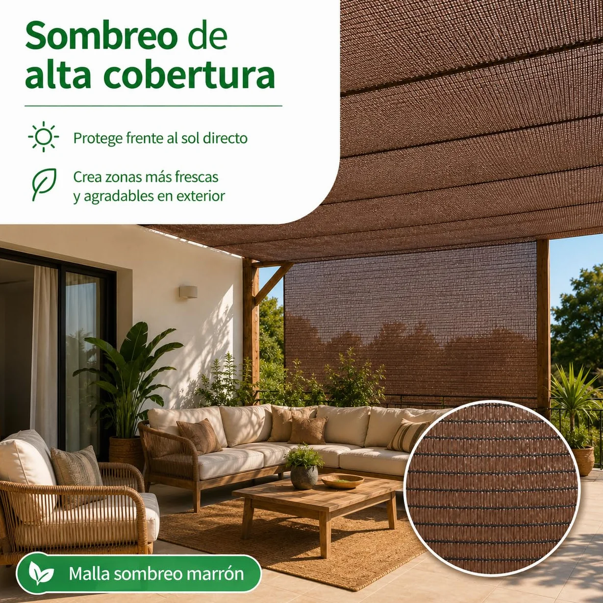 Malla ocultación jardín Marrón 2x10m Malla sombreo 90% Verde