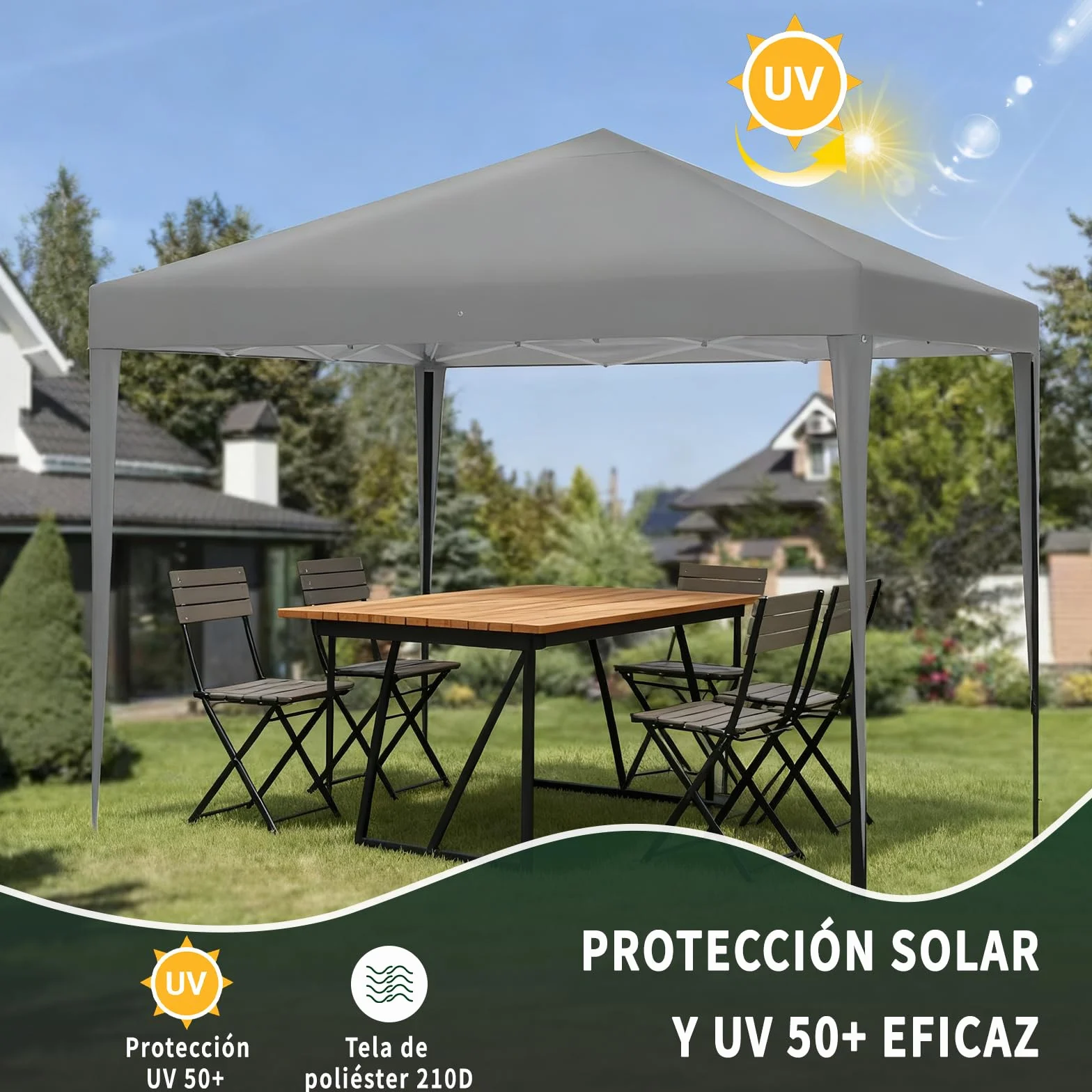 ISE Carpa Plegable 3x3, pergolas de Jardin Robusto, Carpas para Exteriores con 4 Paredes pergolas de Laterales para Reception, Fiesta, Camping, Festival, Cerveza, Carpa Camping Gris