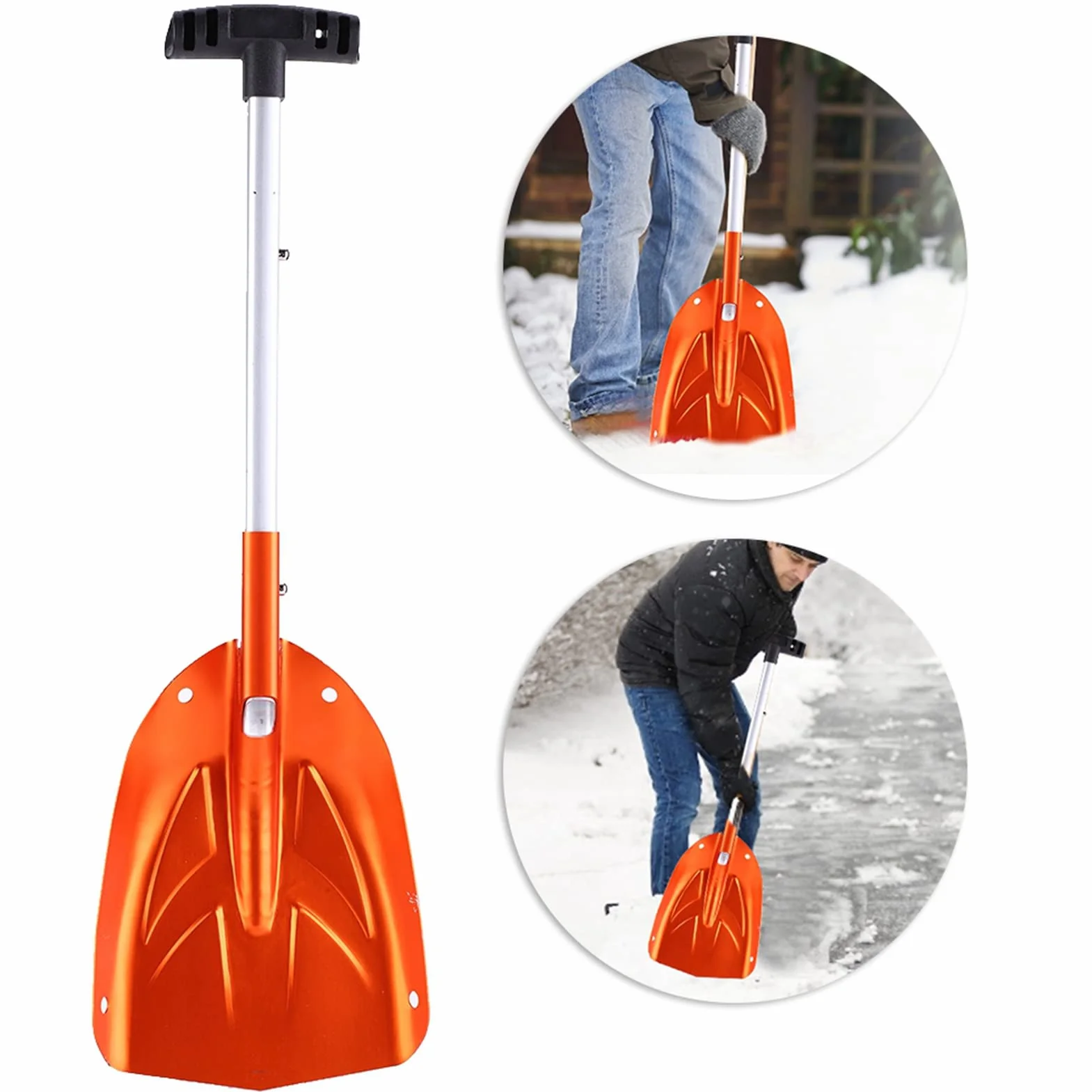 Pala de Nieve de Aleación de Aluminio Antideslizante, Longitud Telescópica 44 cm para Jardín