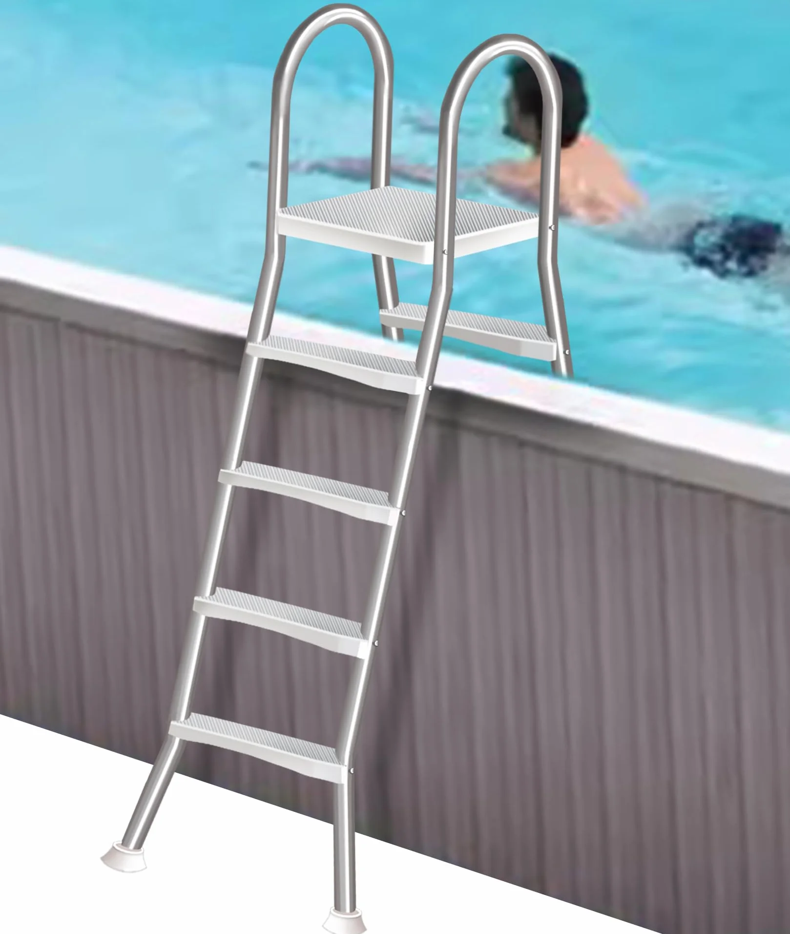 Escalera de Acero Inoxidable 4 Peldaños para Piscinas Elevadas 135cm 250kg