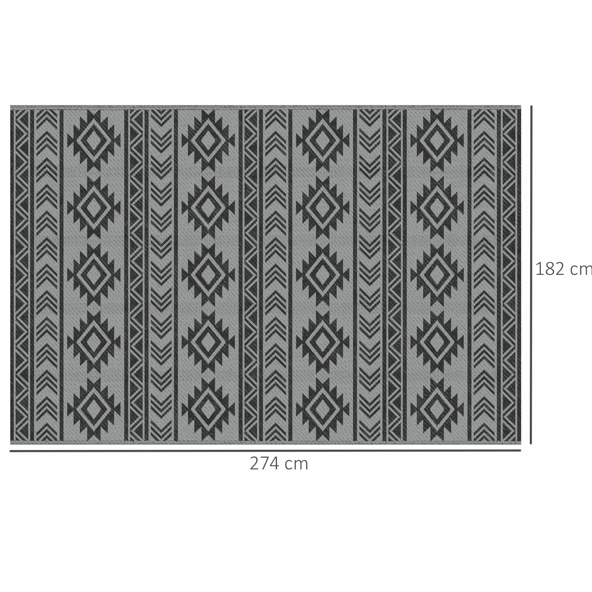 Outsunny Alfombra de Exterior 182x274 cm Reversible Impermeable Anti-UV Terraza Balcón Patio Negro Gris Claro