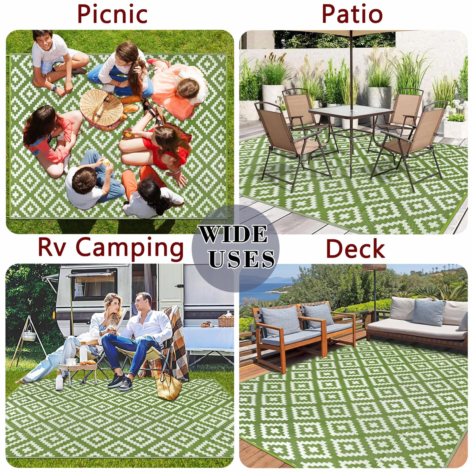 Alfombra de Exterior Homcomodar 180x270cm Paja Plástico Resistente a UV Impermeable Reversible Verde