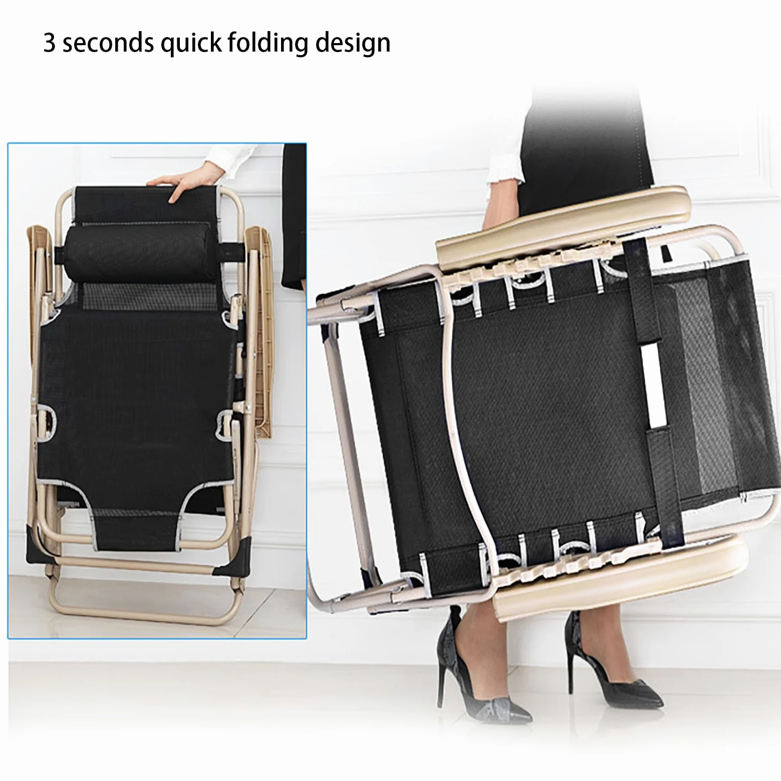 HUHJYUGE Tumbona Plegable Jardin, Ajustable Hamaca Reclinable Plegable Gravedad Cero, Silla Plegable Playa con Reposacabezas, para Exteriores, Playa, Césped, Camping, Piscina