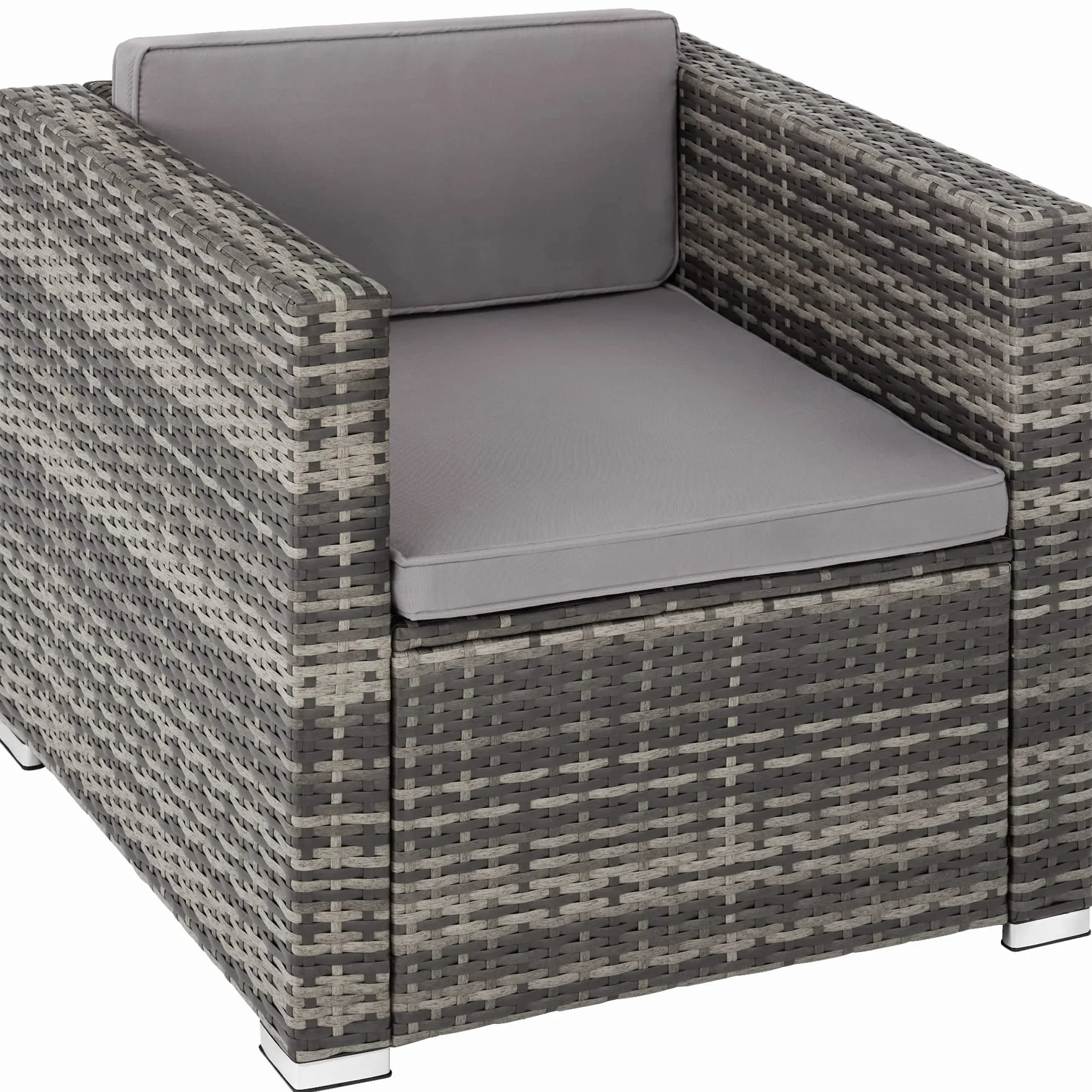 TecTake Conjunto Jardín Ratán Acero 6 Plazas Mesa Cristal Fundas Extraíbles
