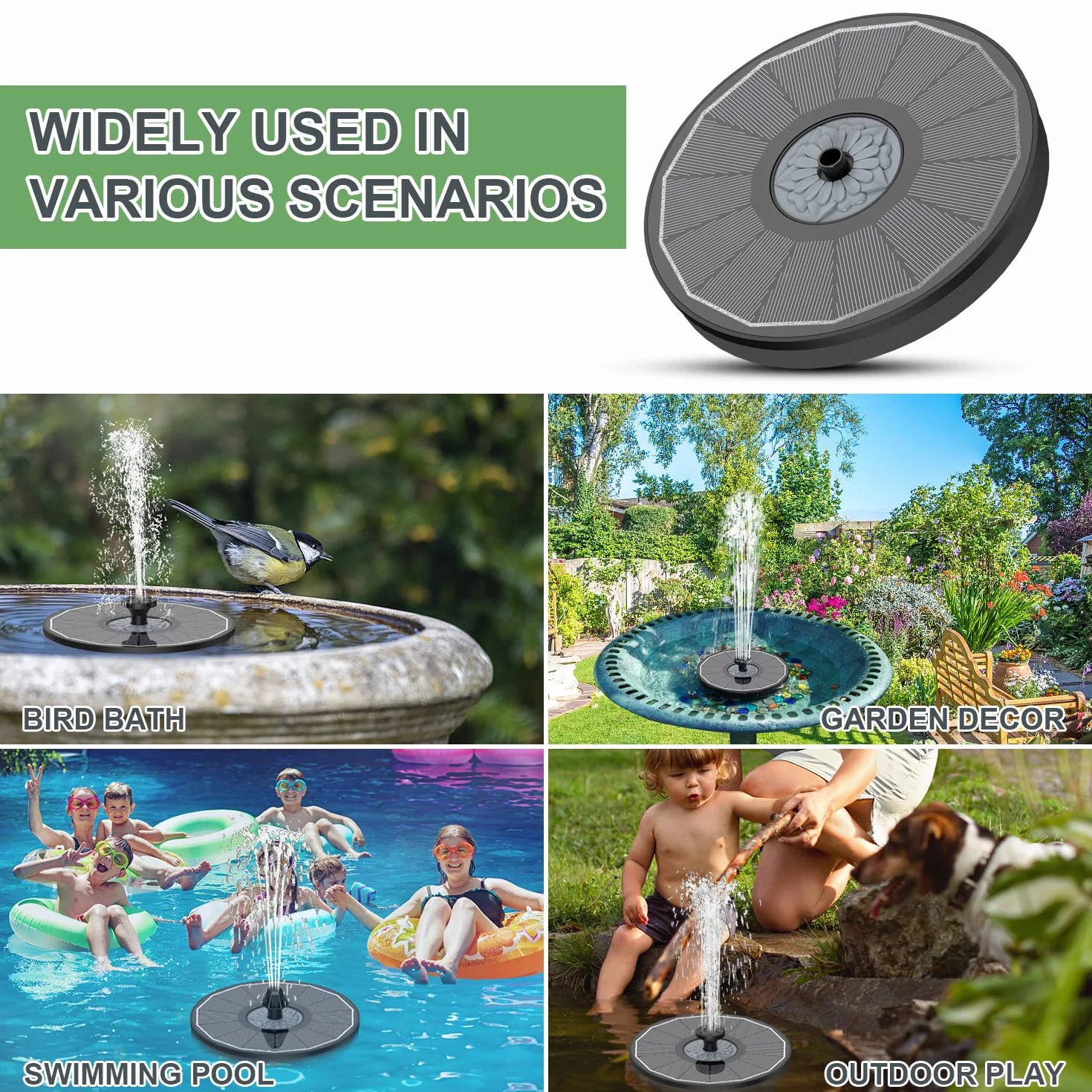 SZMP Fuente Solar Bomba 3.5W Vidrio Solar Panel Bomba de Agua Solar 8 Boquillas 4 Fijadores para Estanque Jardín Exterior