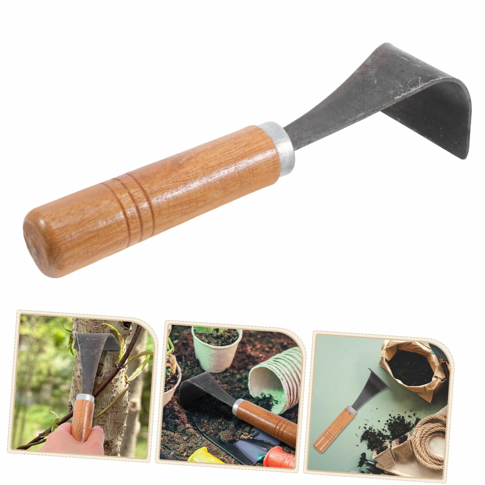 Herramienta y Hoja de Acero para Descortezar Árboles de Jardín Mango Ergonómico de Madera Práctica para Plantar Verduras y Deshierbar