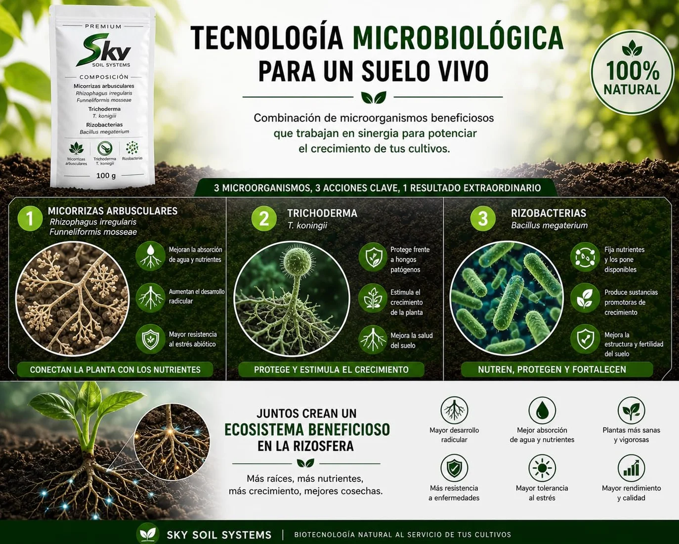 PREMIUM SOIL SYSTEM Micorrizas Arbusculares Trichoderma spp. Bacillus spp. Biofertilizante Estimulador de Raíces