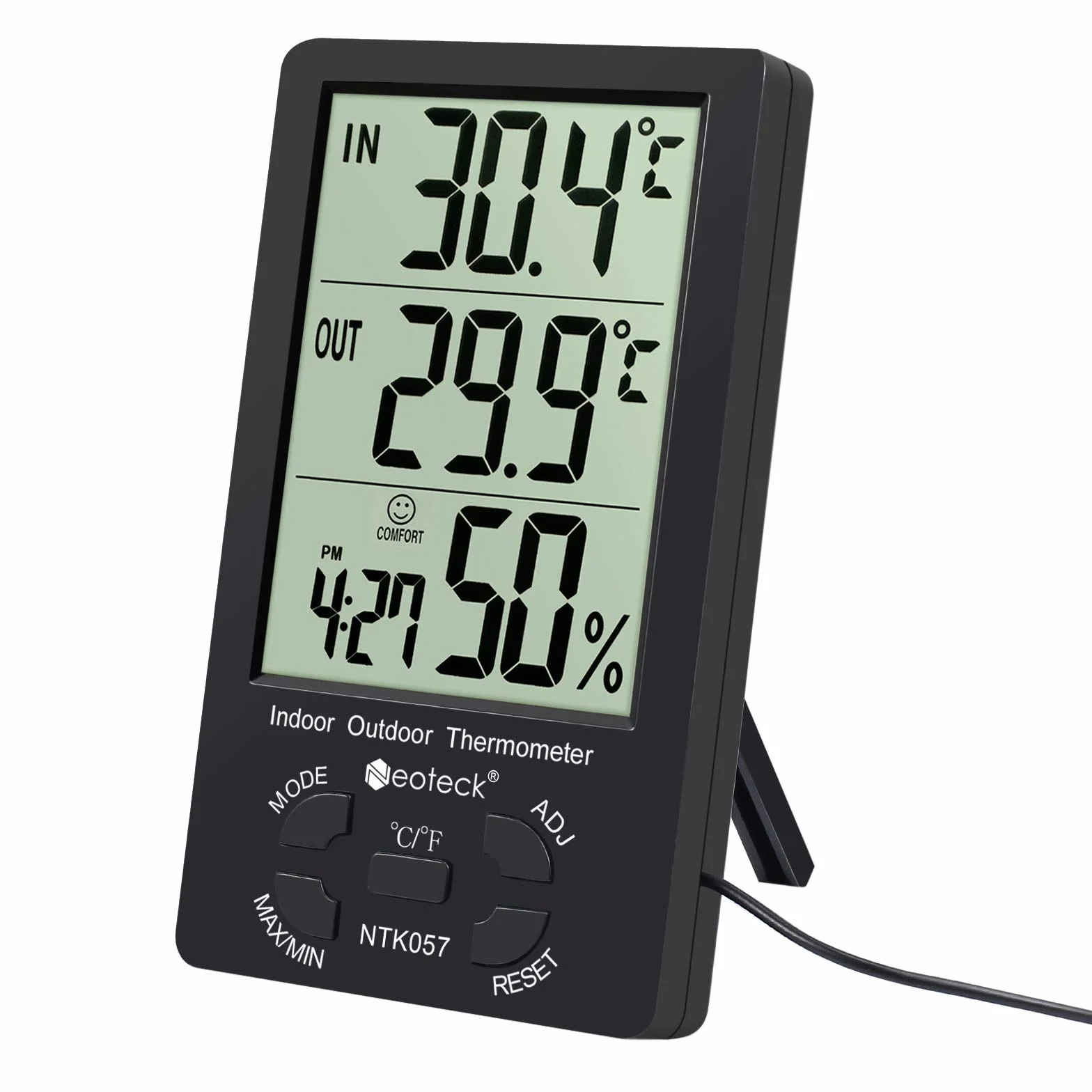 Neoteck Termometro Higrometro Digital LCD Interior Exterior con Cable Sensor 1,5m Medidor de Temperatura Humedad Min Max