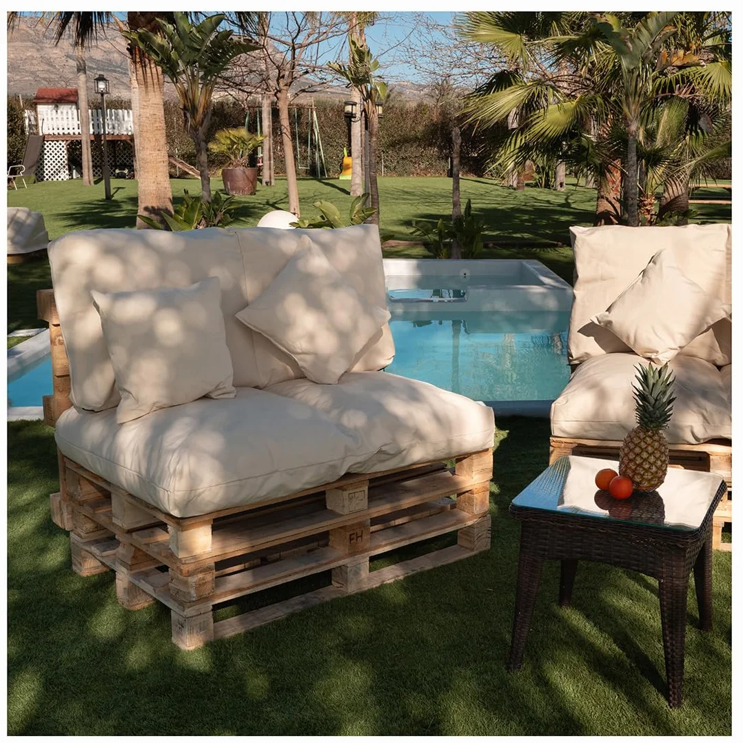 Cojines Sofá Palets 2 Plazas Desenfundable Lavable 120x80cm Conjunto 4 Piezas Beige