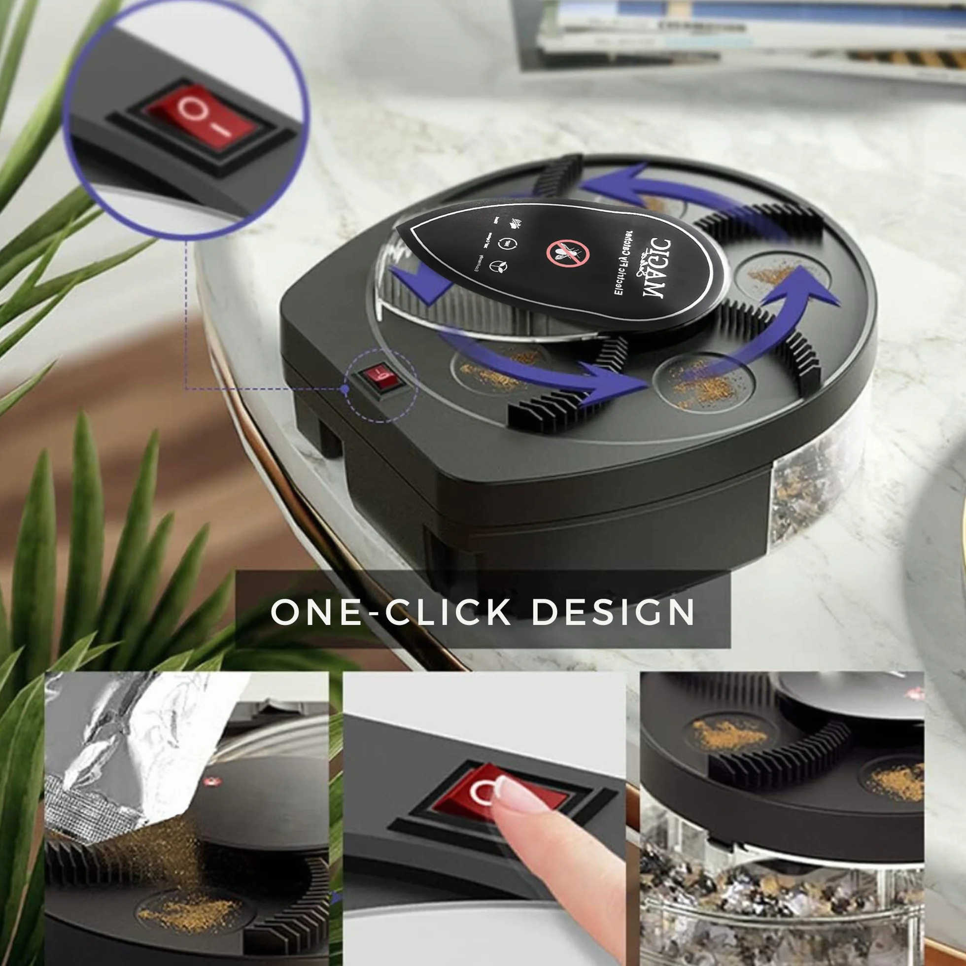 MAGIC SELECT Atrapa Moscas Eléctrico Giratorio 360° con Batería 72h y Carga USB