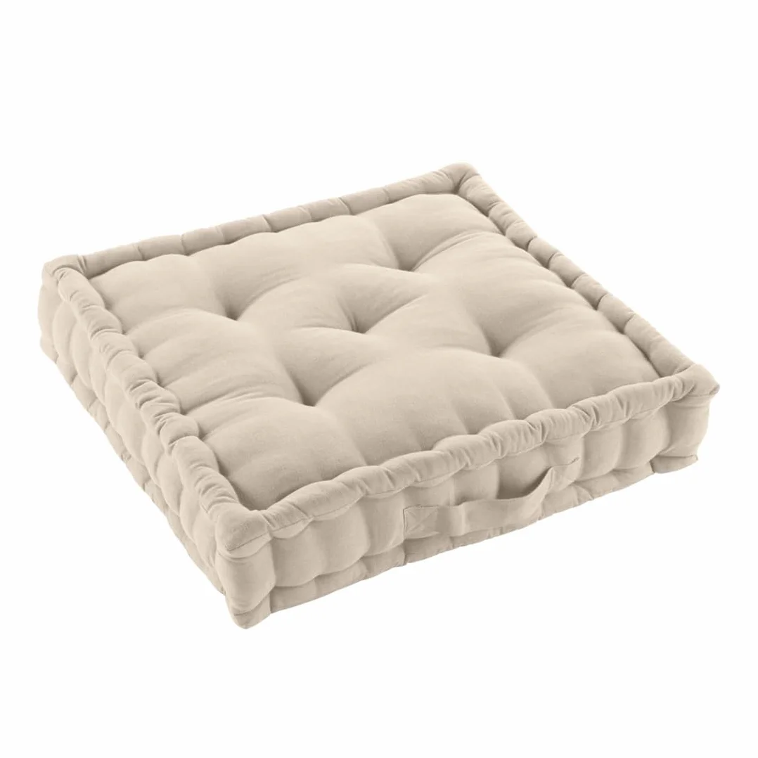 Acomoda Textil Cojín de Suelo Acolchado 50x50cm Asa de Transporte Beige 1 Unidad