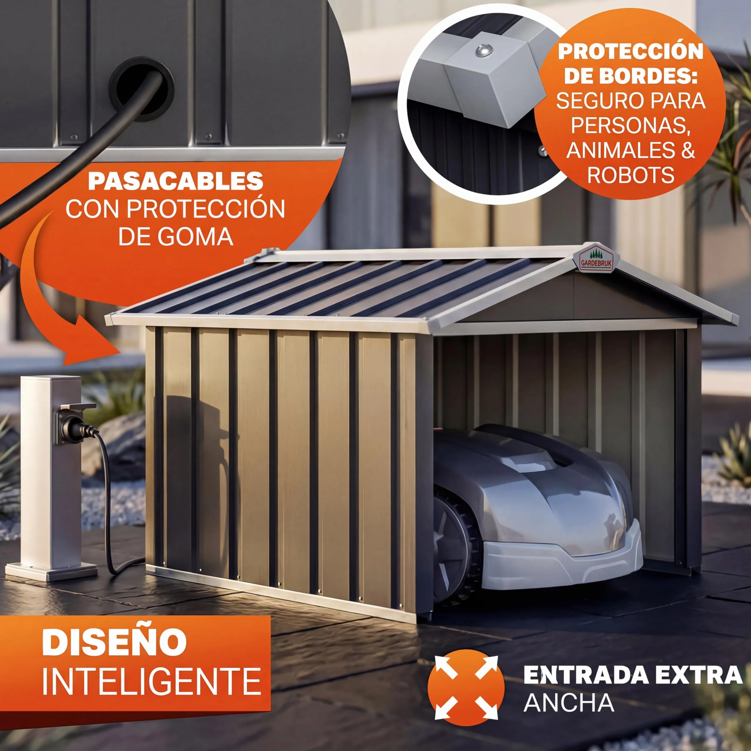 GARDEBRUK Garaje Robot Cortacesped 86x100x63cm Caseta Jardin Proteccion Exterior