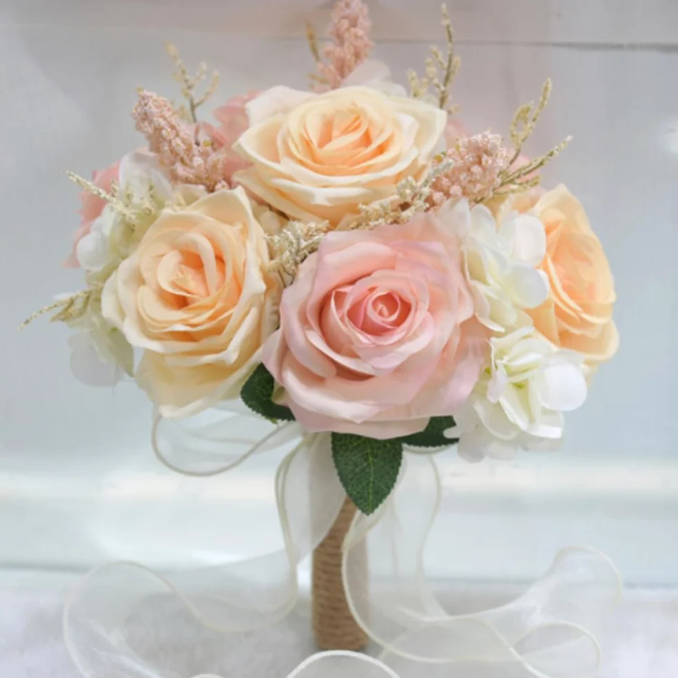 Ramo de Rosas Artificiales Hecho a Mano, Romántico, para Novia, Dama de Honor