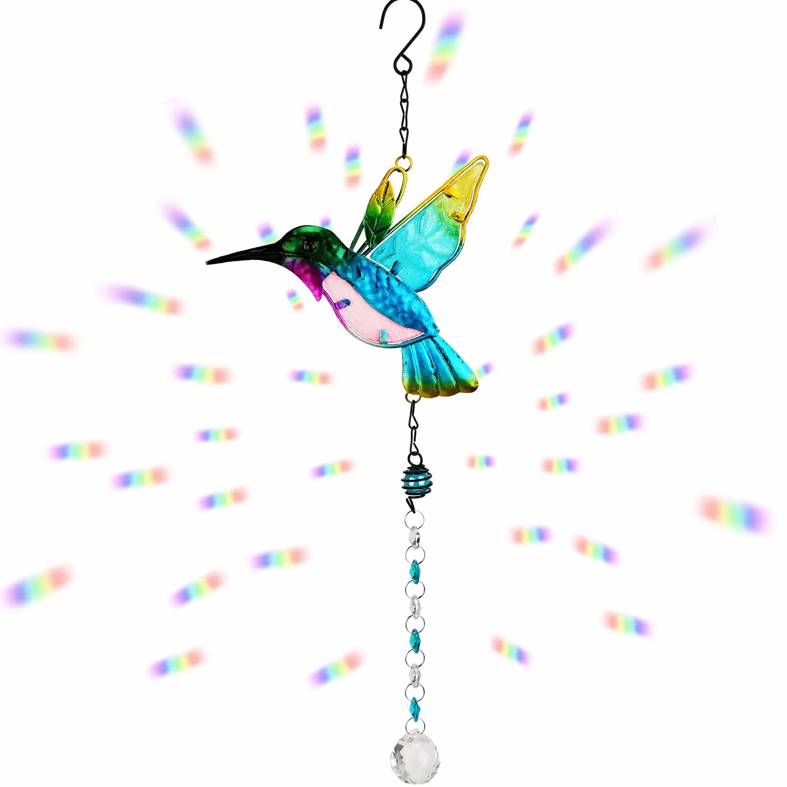 MWOOT Cristal Atrapasoles Colibrí Ferro Suncatcher Decoración Arcoíris Prisma Colgante