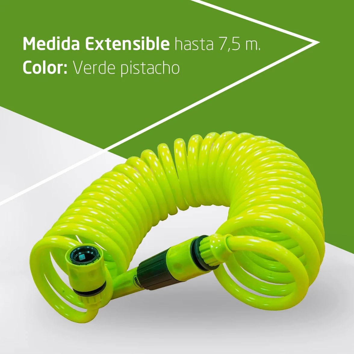 Manguera en Espiral 7,5 m Polipropileno Verde Pistacho con Lanza de Riego