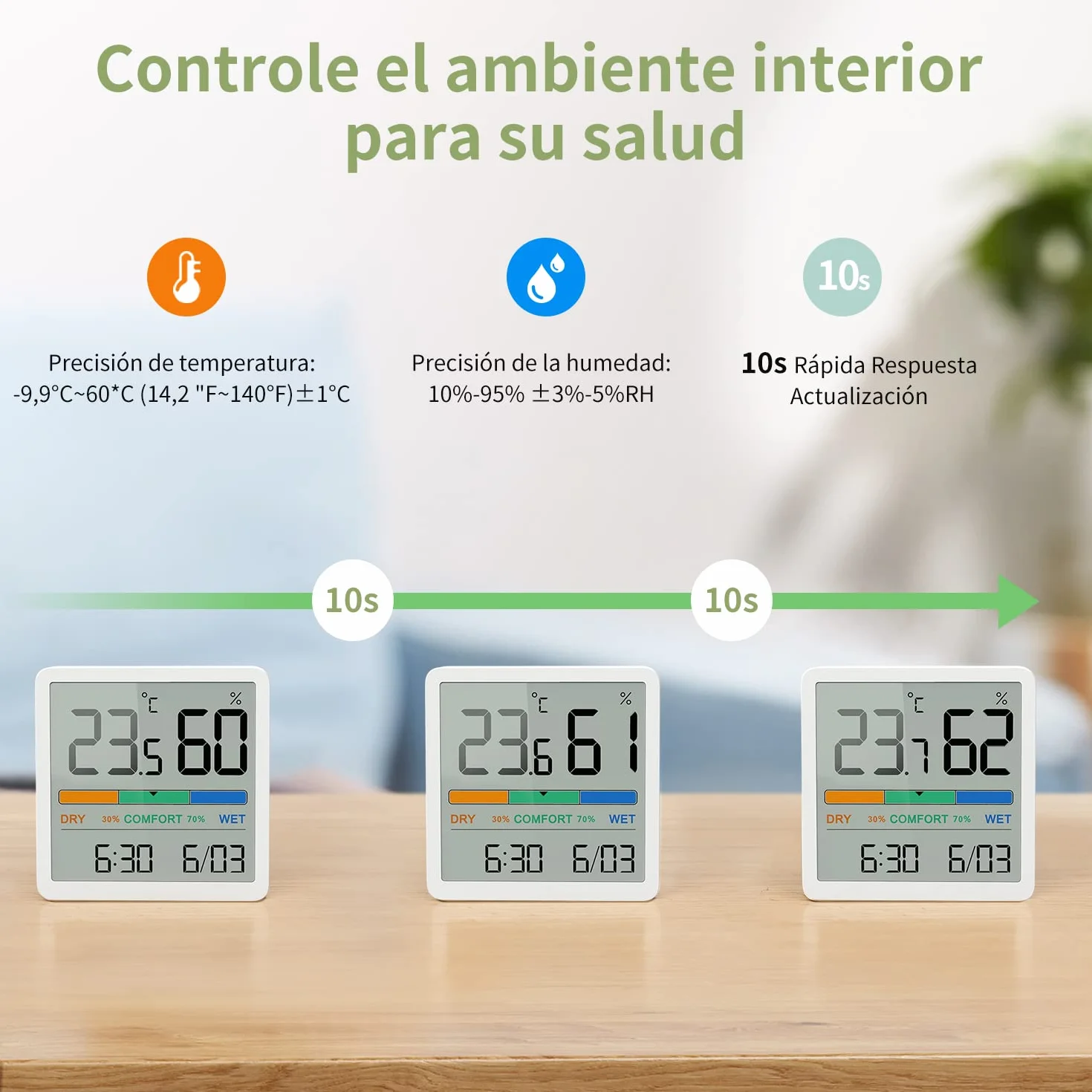 NOKLEAD Termómetro Higrómetro Digital de Escritorio con Monitor de Temperatura y Humedad (Blanco)