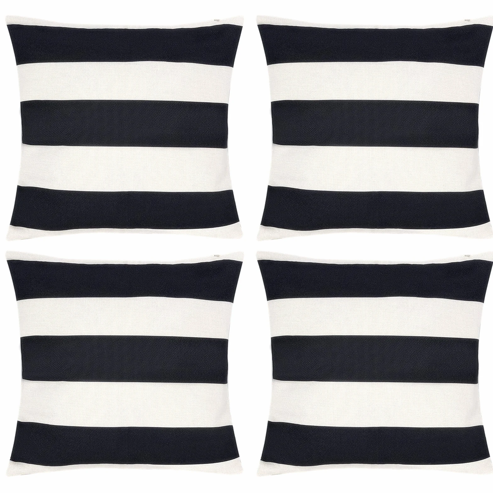 Tiggell Paquete de 4 Fundas de Almohada Impermeables para Exteriores, Fundas de Cojín Decorativas a Rayas (18 x 18 Pulgadas, Negro y Blanco)