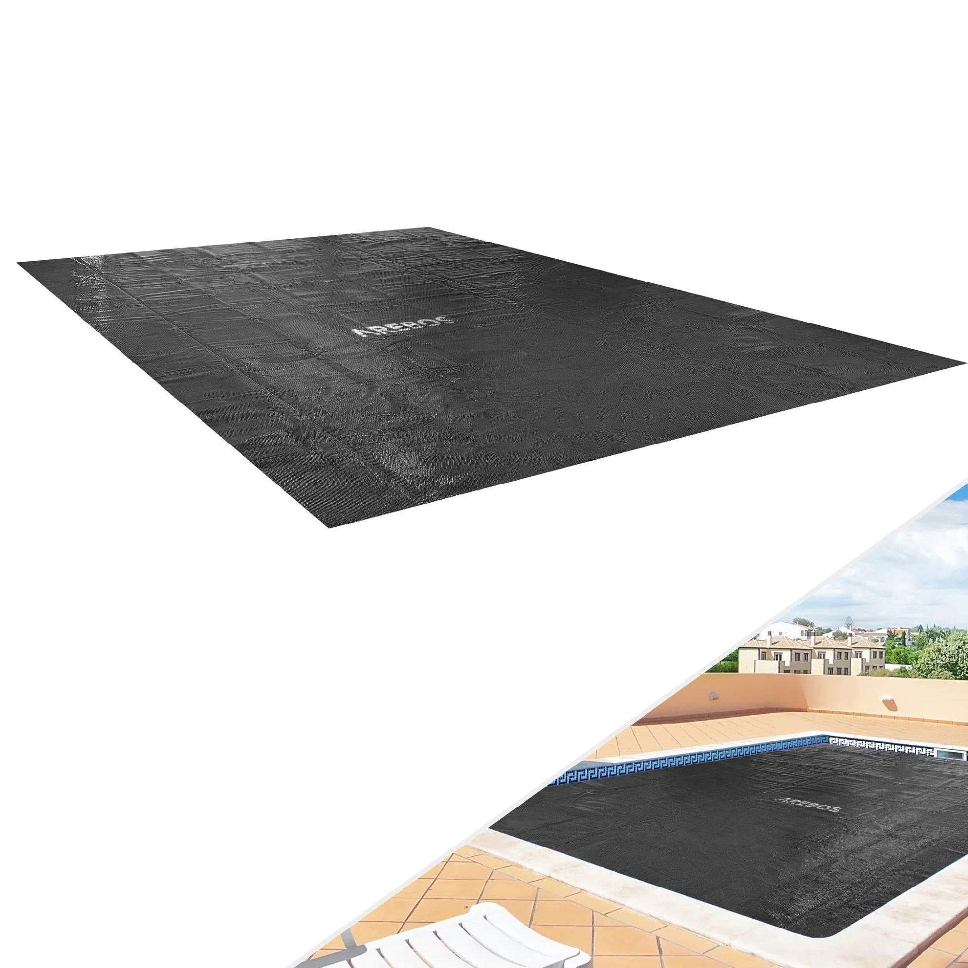 Arebos Cubierta Solar Piscina 5,49 x 2,74 m Negro 120 µm Protector Térmico Ahorro Energía