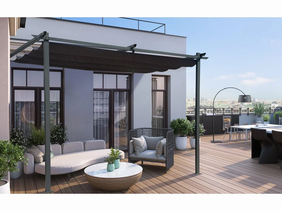 Habitat et Jardin Pergola adosada con Techo retráctil 3 x 3 m Gris Antracita