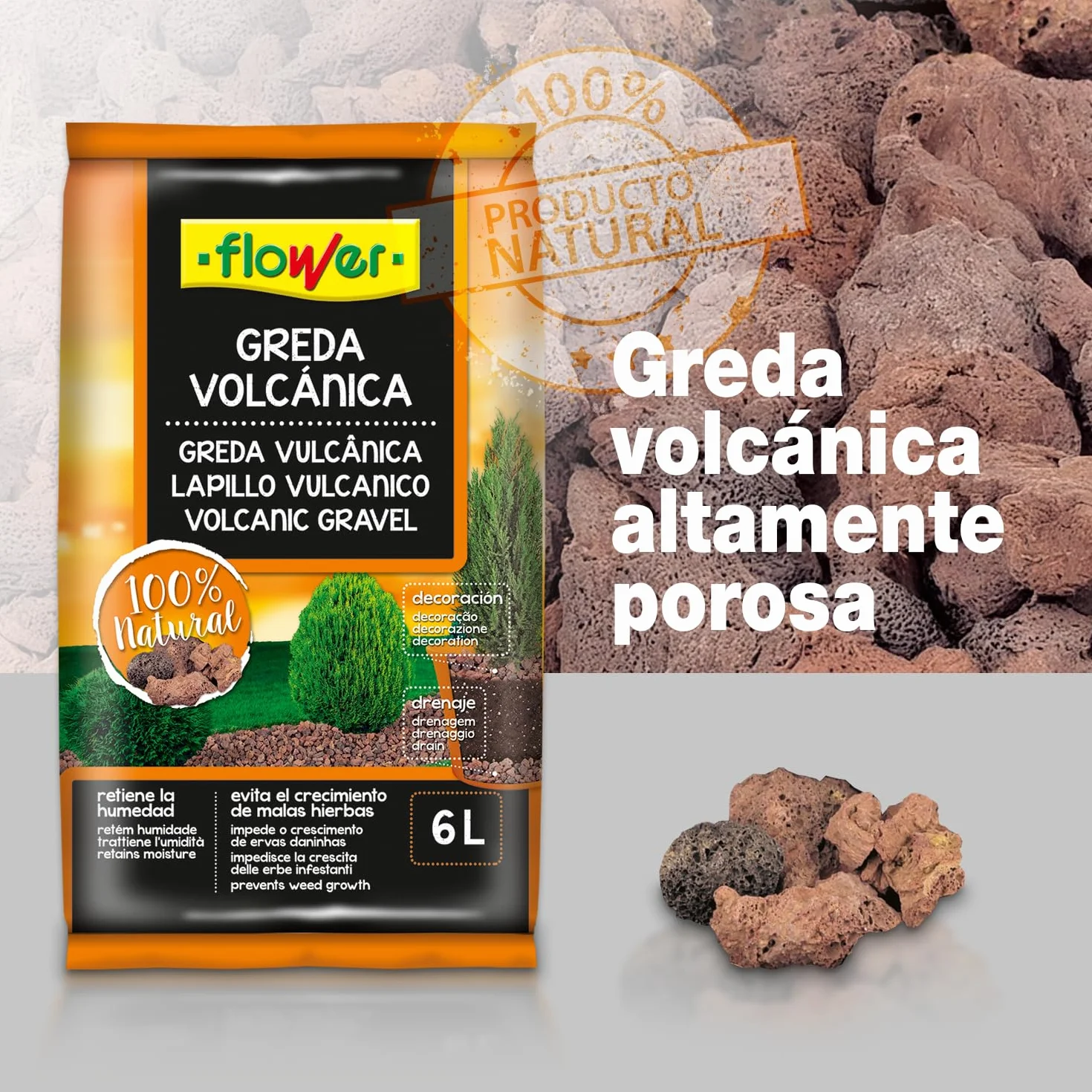 Greda Volcánica Decorativa 6 L Tamaño 12/18 Piedra Volcánica para Macetas y Jardín Sustrato Decorativo