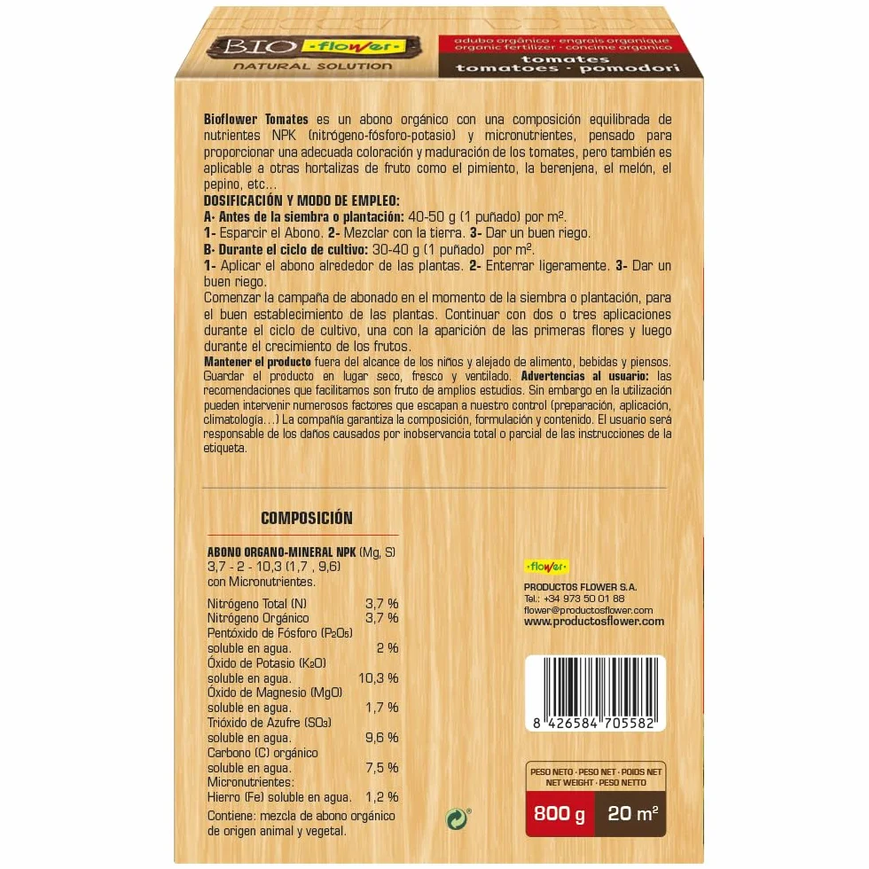 Abono Orgánico para Tomates y Hortalizas de Fruto 800gr NPK Flower