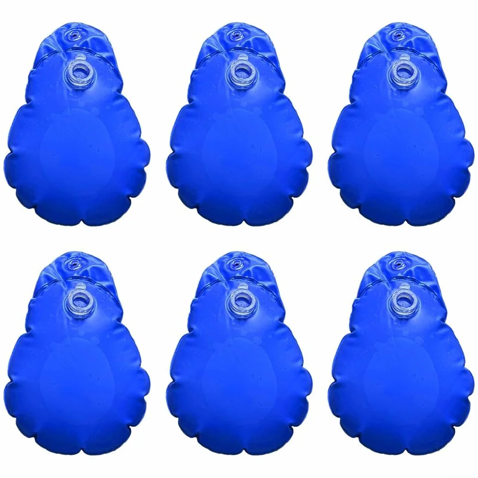 Paquete de 6 pesas de PVC con ganchos para piscinas sobre el suelo, bolsas de agua de 9 x 13.5 pulgadas (azul profundo)