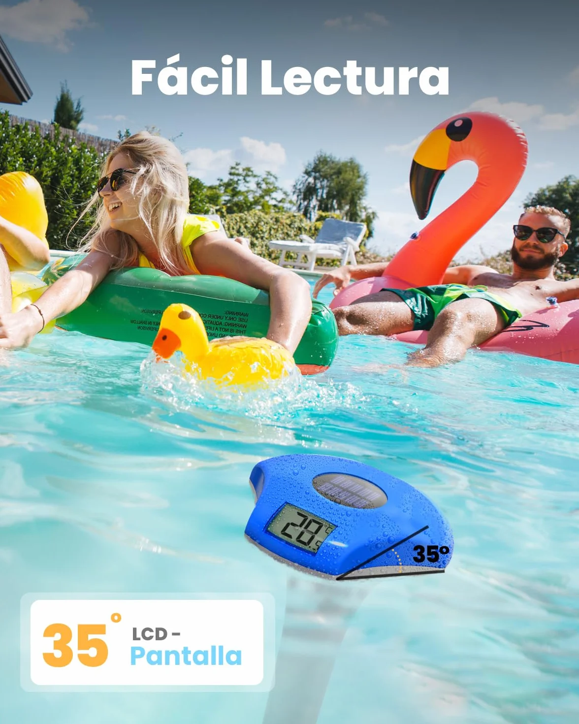 BALDR Termómetro Piscina Flotante Solar Pantalla Digital IPX8