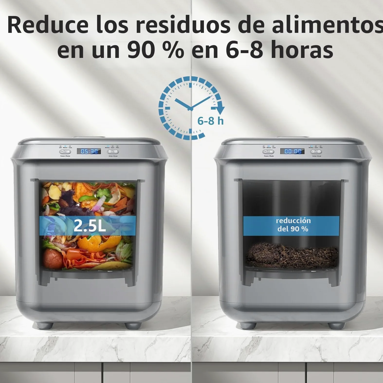Compostador eléctrico para cocina: contenedor de abono inteligente, sin olor, limpieza automática, pantalla LED, contenedor de compostaje automático