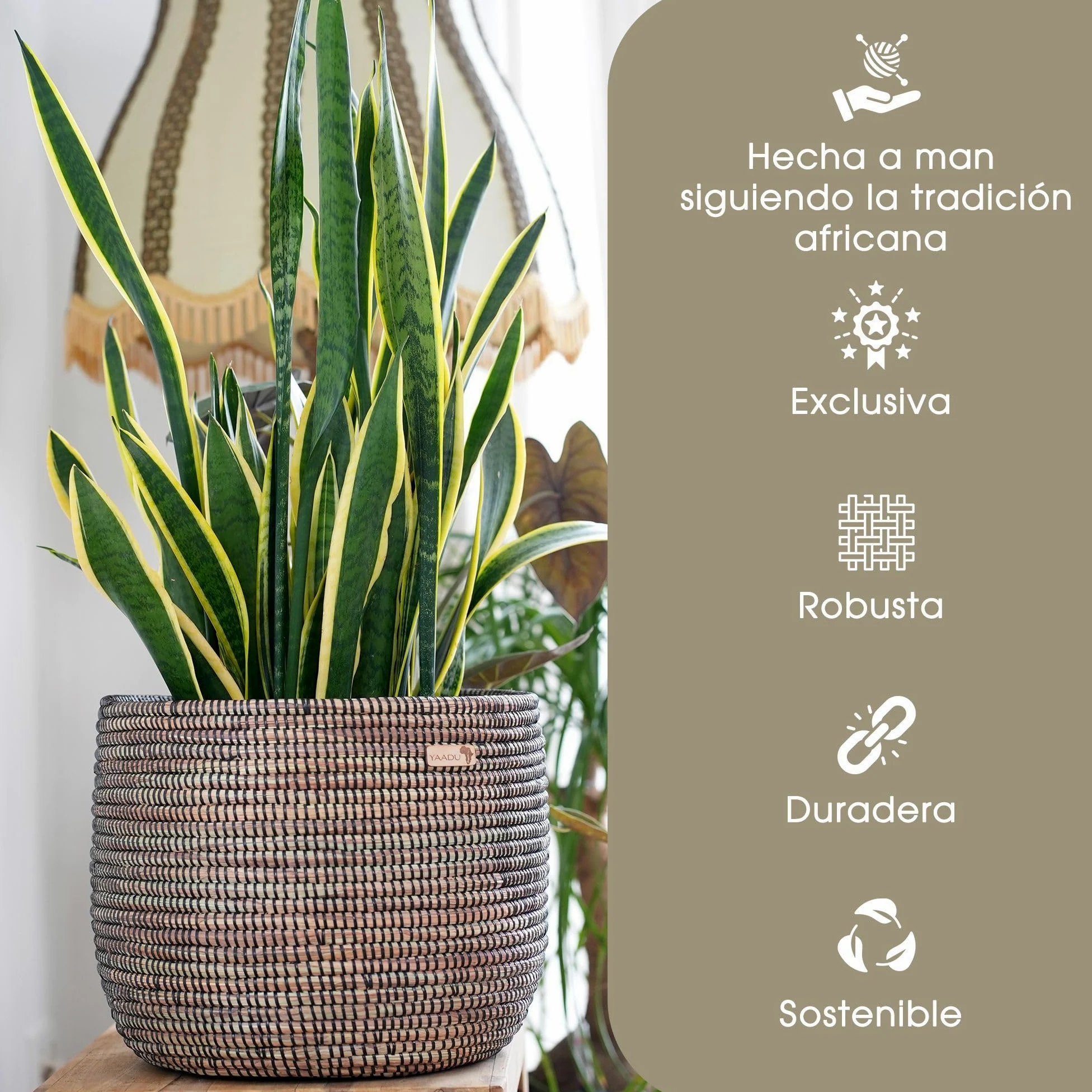 YAADU Cesta de almacenamiento trenzada – Para plantas, estantes, africano, decorativo, juguetes y objetos diferentes – Modelo Kikongo (negro)