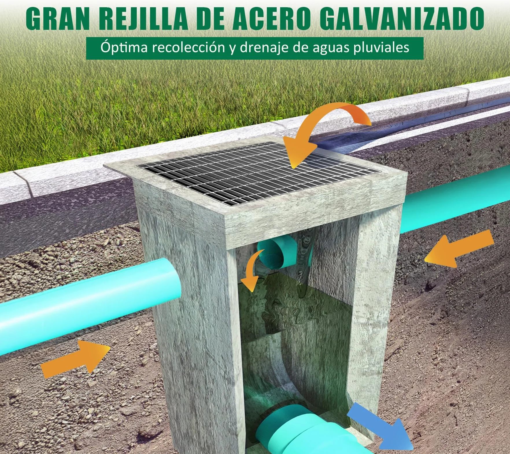 Rejilla de desagüe galvanizado 226 x 226 x 30 mm para piscina MW 25/45 mm cuadrada