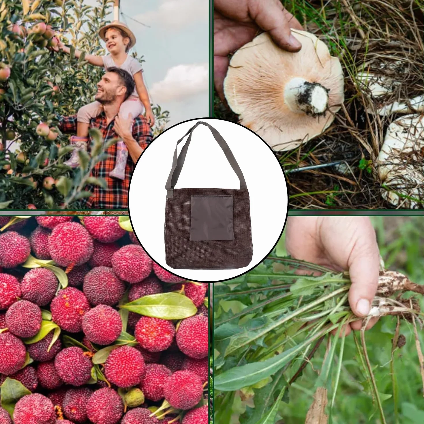 Nikou Bolsa de Recolección de Frutas de Malla, Bolsa Plegable de Gran Capacidad para Hongos