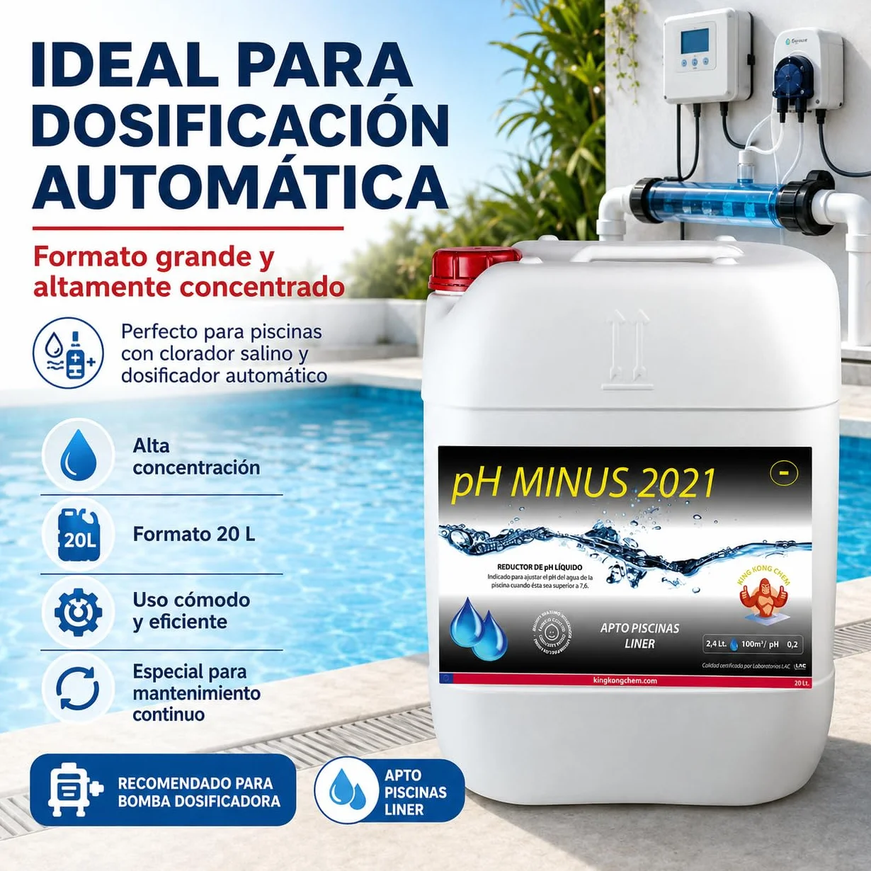 PH Minus 20 litros (25 KG) - Reductor pH para Piscinas - Ácido Sulfúrico al 15%