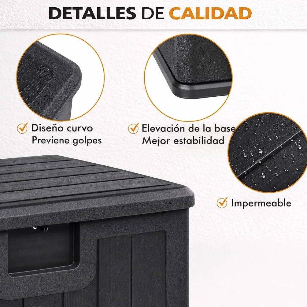 Baúl exterior almacenaje resina impermeable multiusos 410L | Arcón jardín resistente intemperie | Cofre organizador tapa asas