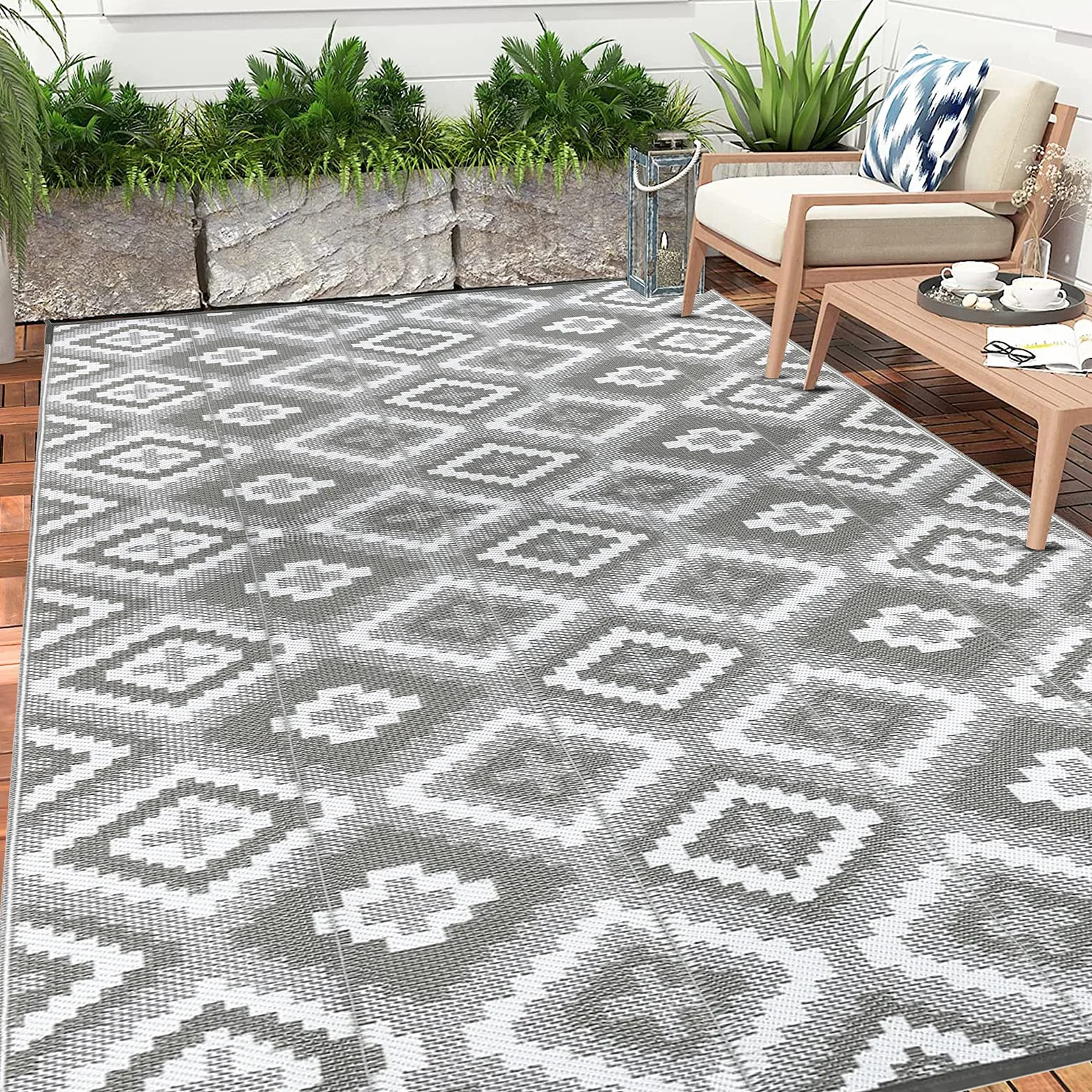 Enyhom Alfombra Exterior Grande 180 x 270 cm, Reversible Resistente UV para Camping, Jardín